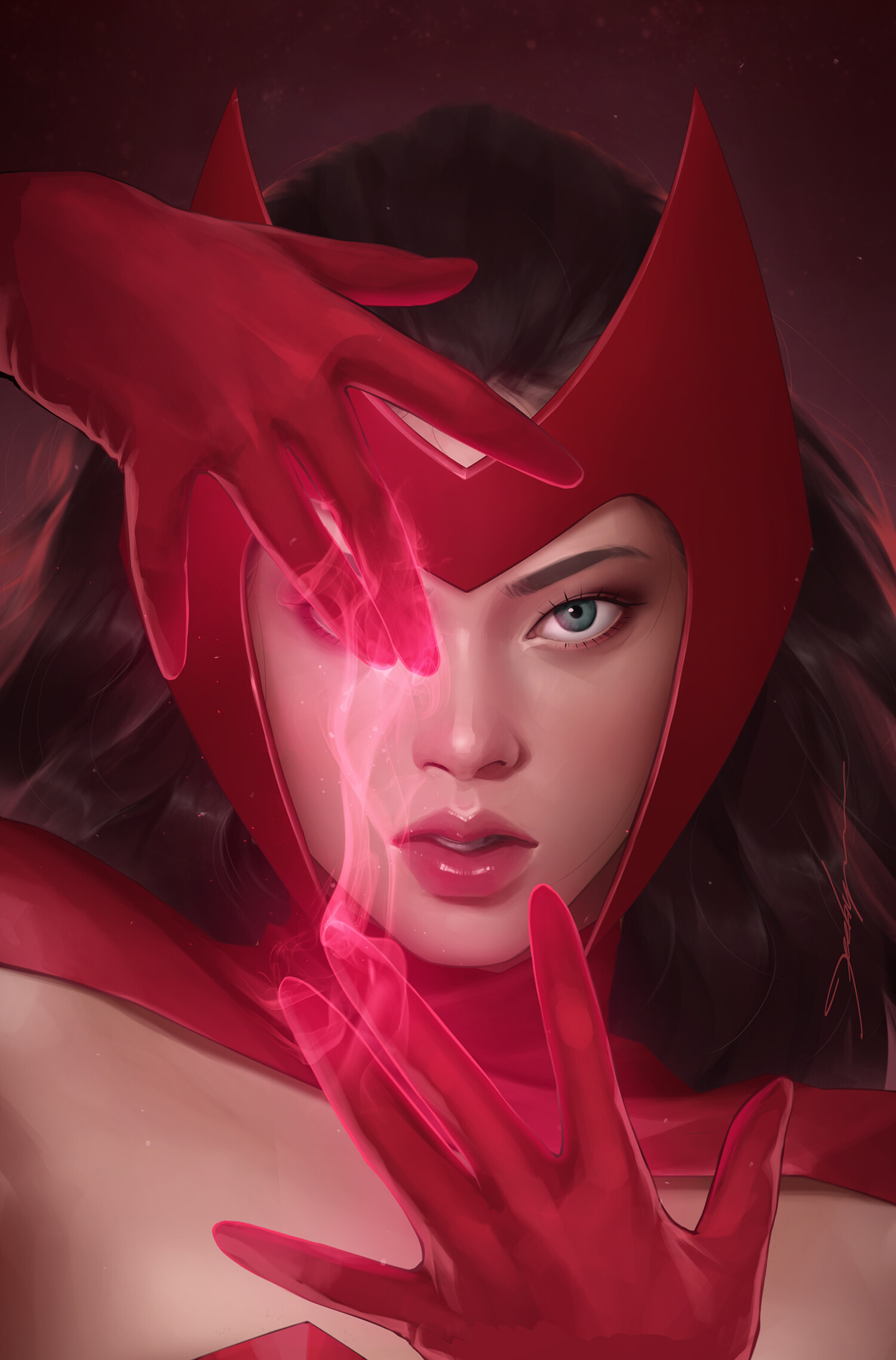 General 1500x2277 JeeHyung lee women face artwork looking at viewer Scarlet Witch Marvel Comics portrait display