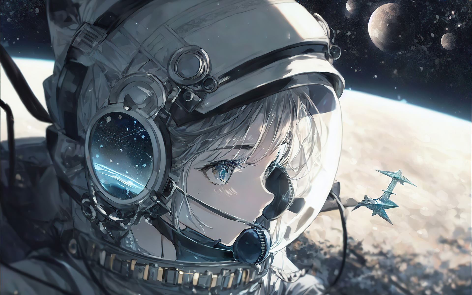 Anime 1920x1200 astronaut anime anime girls spacesuit space planet AI art