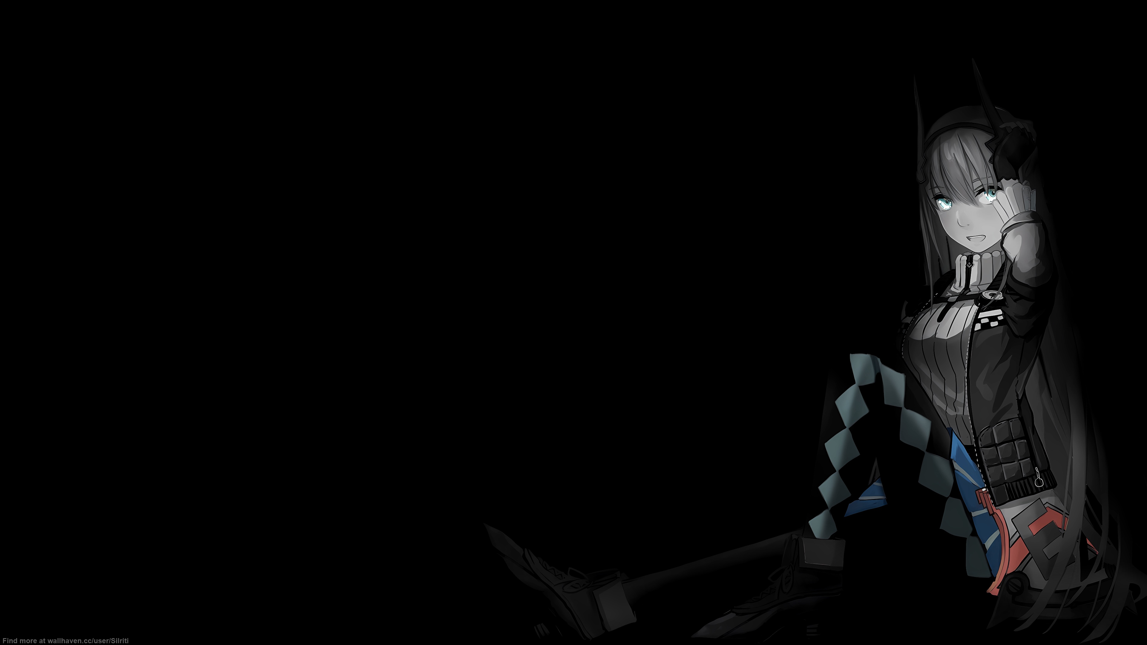 Anime 3840x2160 anime girls black background dark background simple background selective coloring minimalism gloves horns looking at viewer