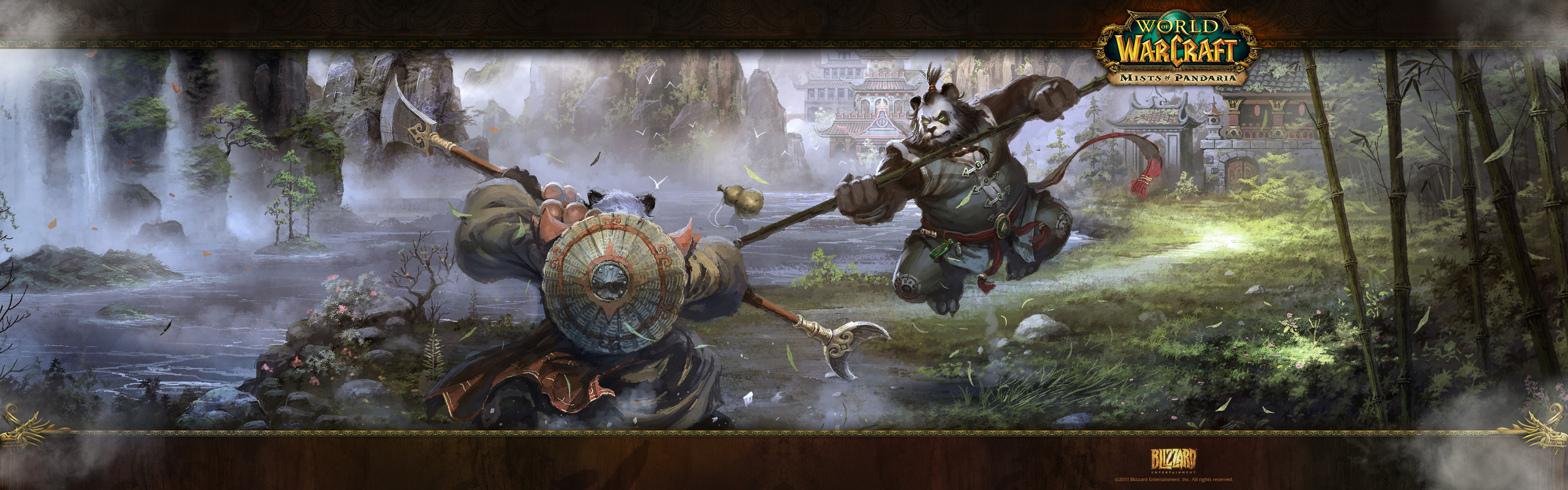 General 3360x1050 World of Warcraft: Mists of Pandaria Pandaren wide screen World of Warcraft video game art Blizzard Entertainment video game characters video games