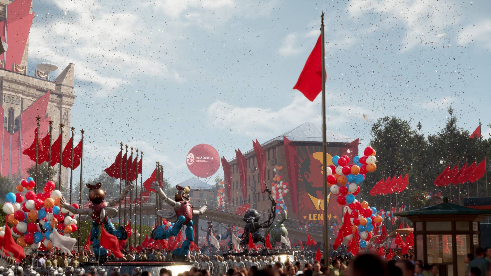 General 1919x1080 Atomic Heart USSR Vladimir Lenin video games CGI parade flag confetti balloon