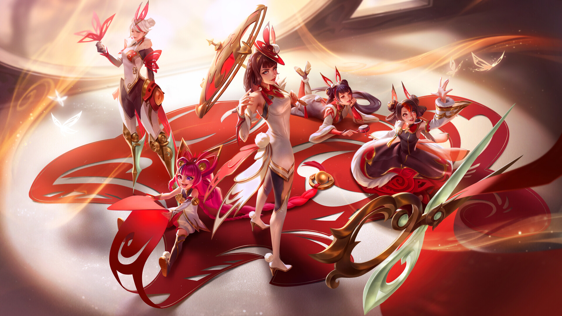 General 1920x1080 Lion Song drawing women League of Legends red video game art gold butterfly white clothing video games video game characters