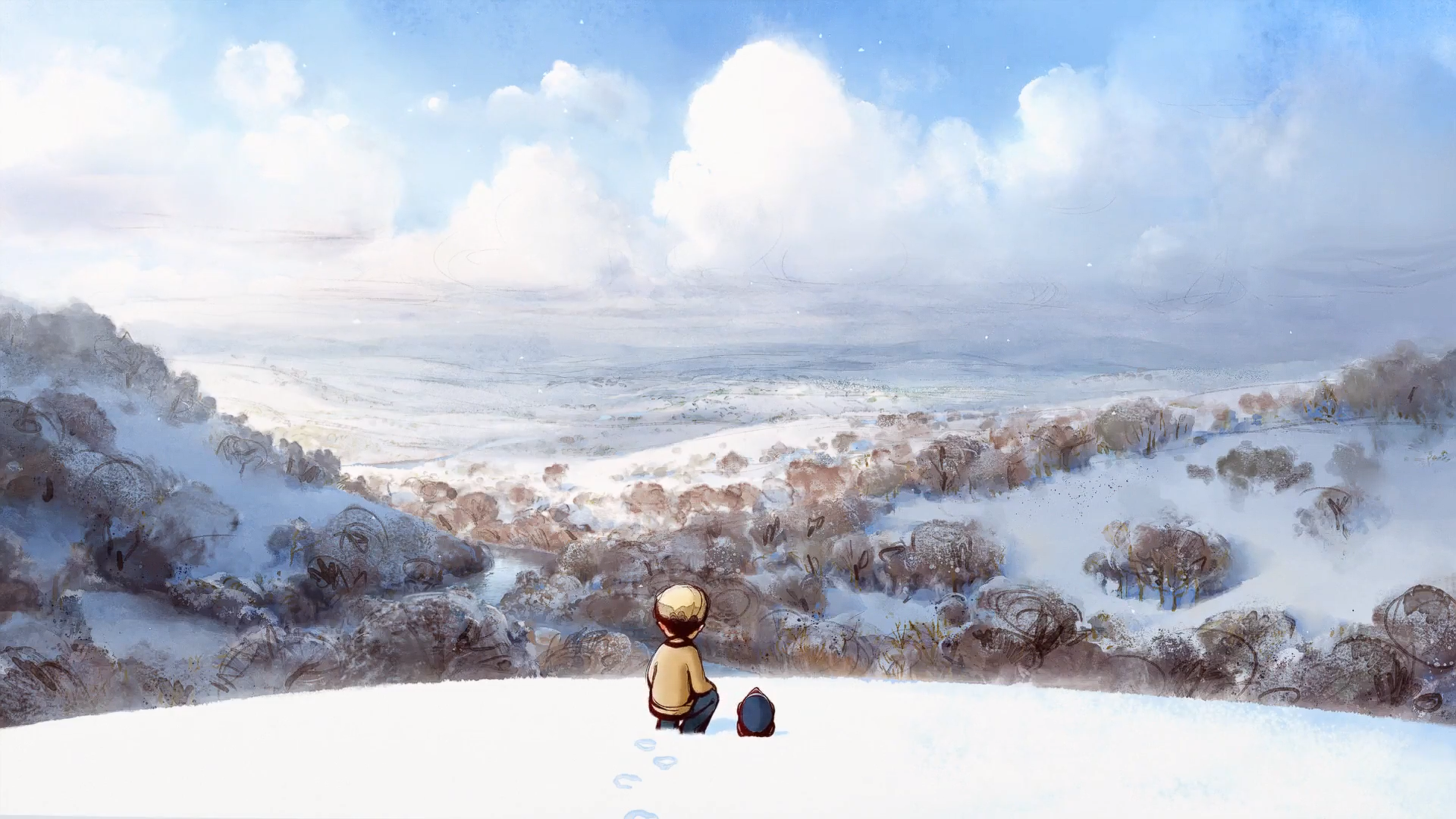 Anime 1920x1080 The Boy, the Mole, the Fox and the Horse animation movie characters film stills winter snow mole (animal) nature clouds landscape anime