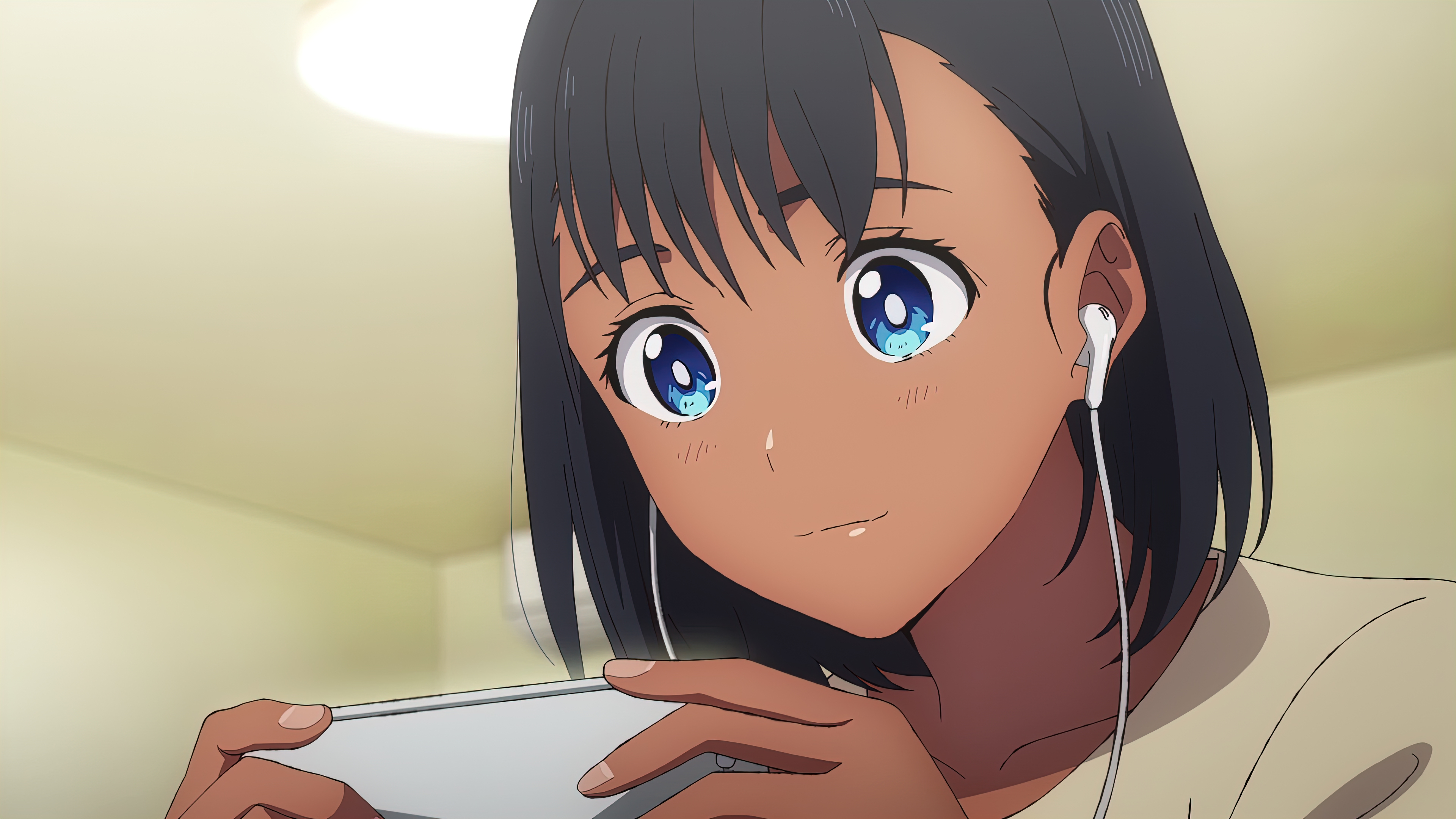 Anime 3840x2160 Summer Time Rendering 4K anime anime girls dark skin Anime screenshot blue eyes dark hair earphones Kofune Mio