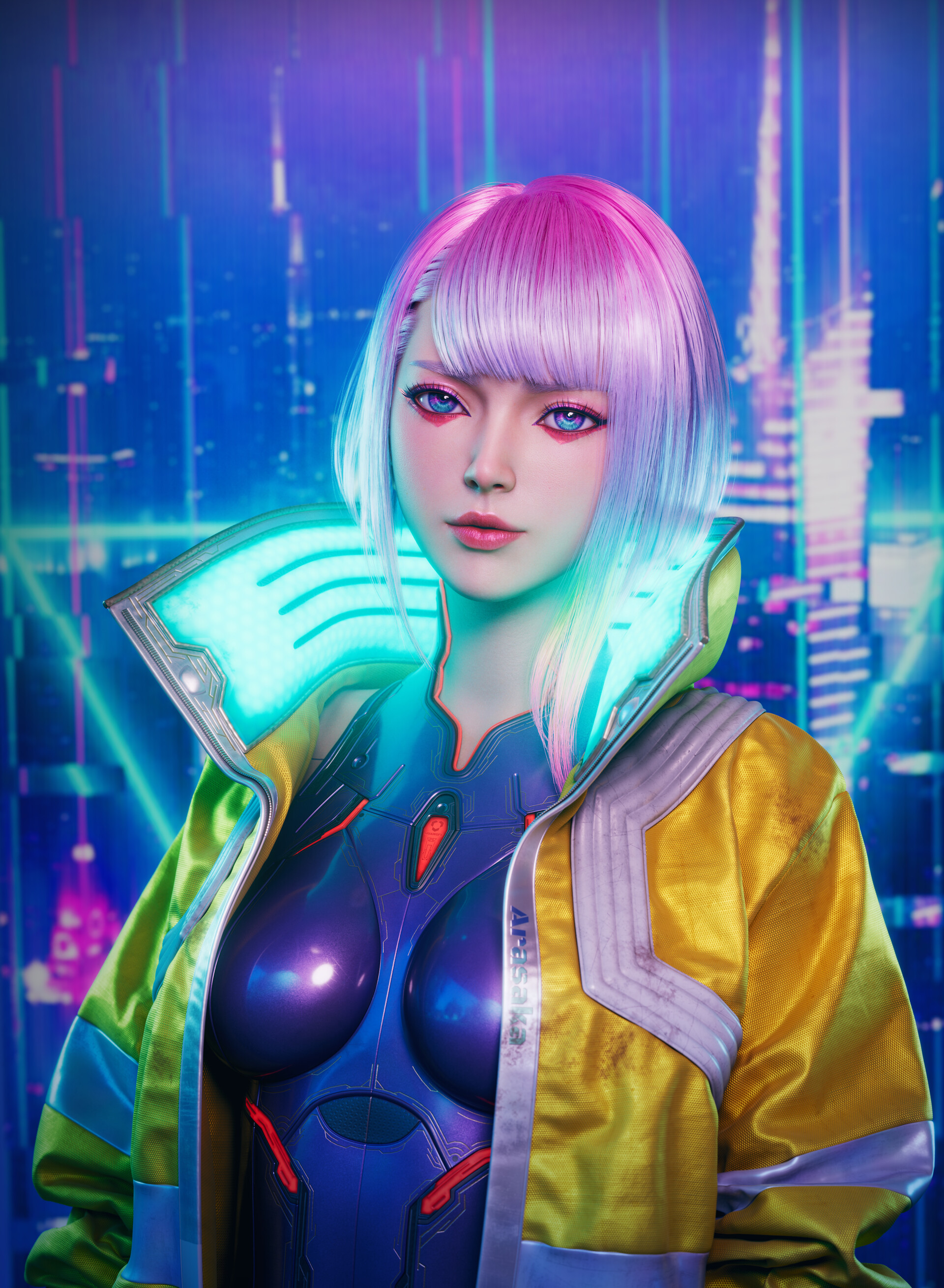 General 1920x2620 Huifeng Huang CGI women Lucyna Kushinada (Cyberpunk: Edgerunners) Cyberpunk: Edgerunners cyberpunk blue