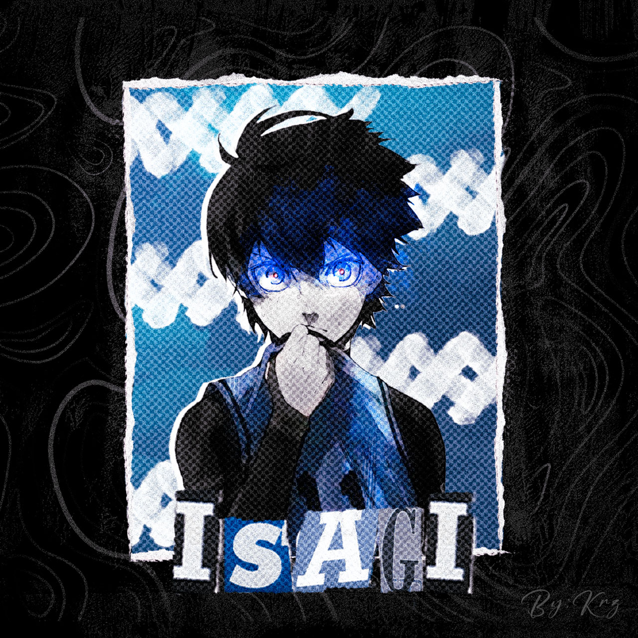 Anime 1280x1280 blue lock Isagi Yoichi waves cover art blue eyes black hair anime boys simple background minimalism