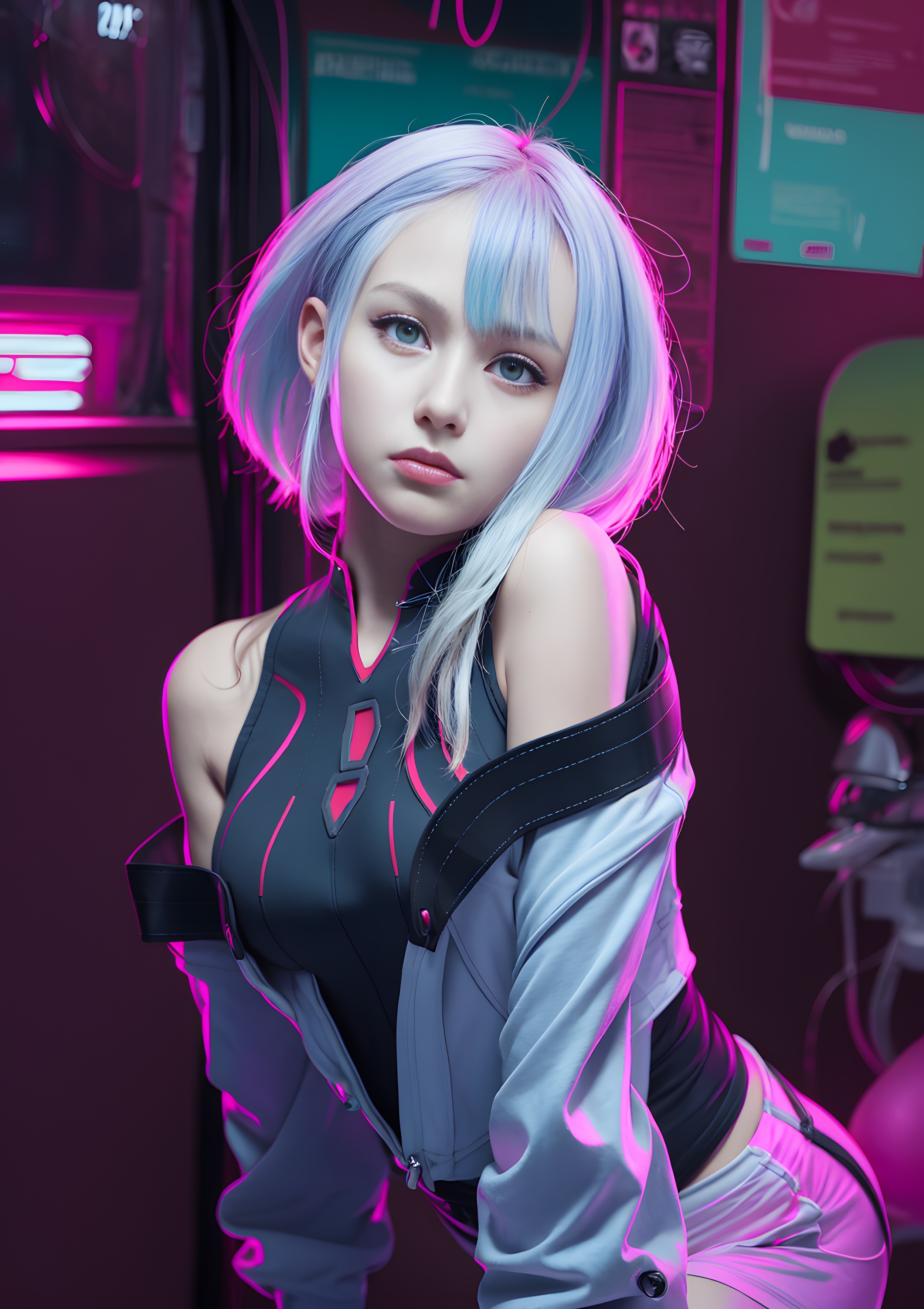 General 2500x3540 Cyberpunk: Edgerunners Lucyna Kushinada (Cyberpunk: Edgerunners) AI art looking at viewer blue hair portrait display
