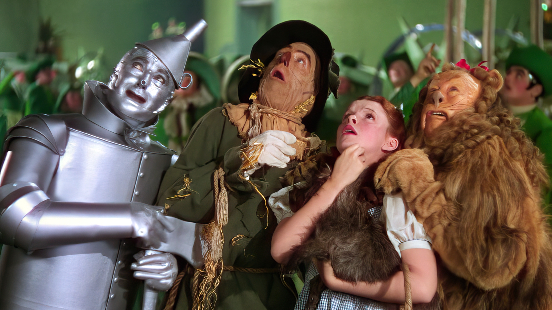 People 1920x1080 The Wizard of Oz movies film stills Dorothy Gale Tin Man Cowardly Lion Scarecrow (character) Toto (dog)