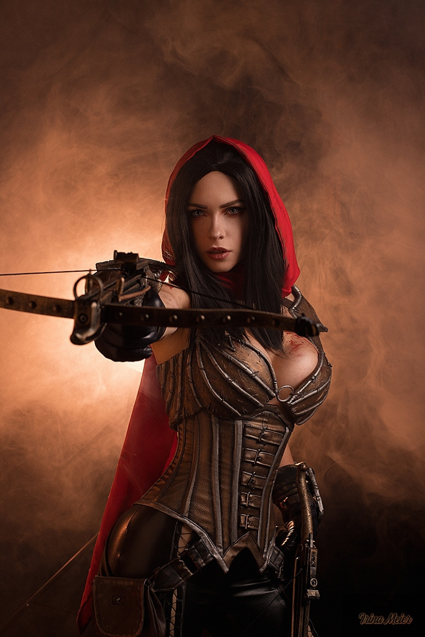 People 854x1280 Irina Meier cosplay Diablo Demon Hunter (Diablo) brunette corset cleavage cape weapon women