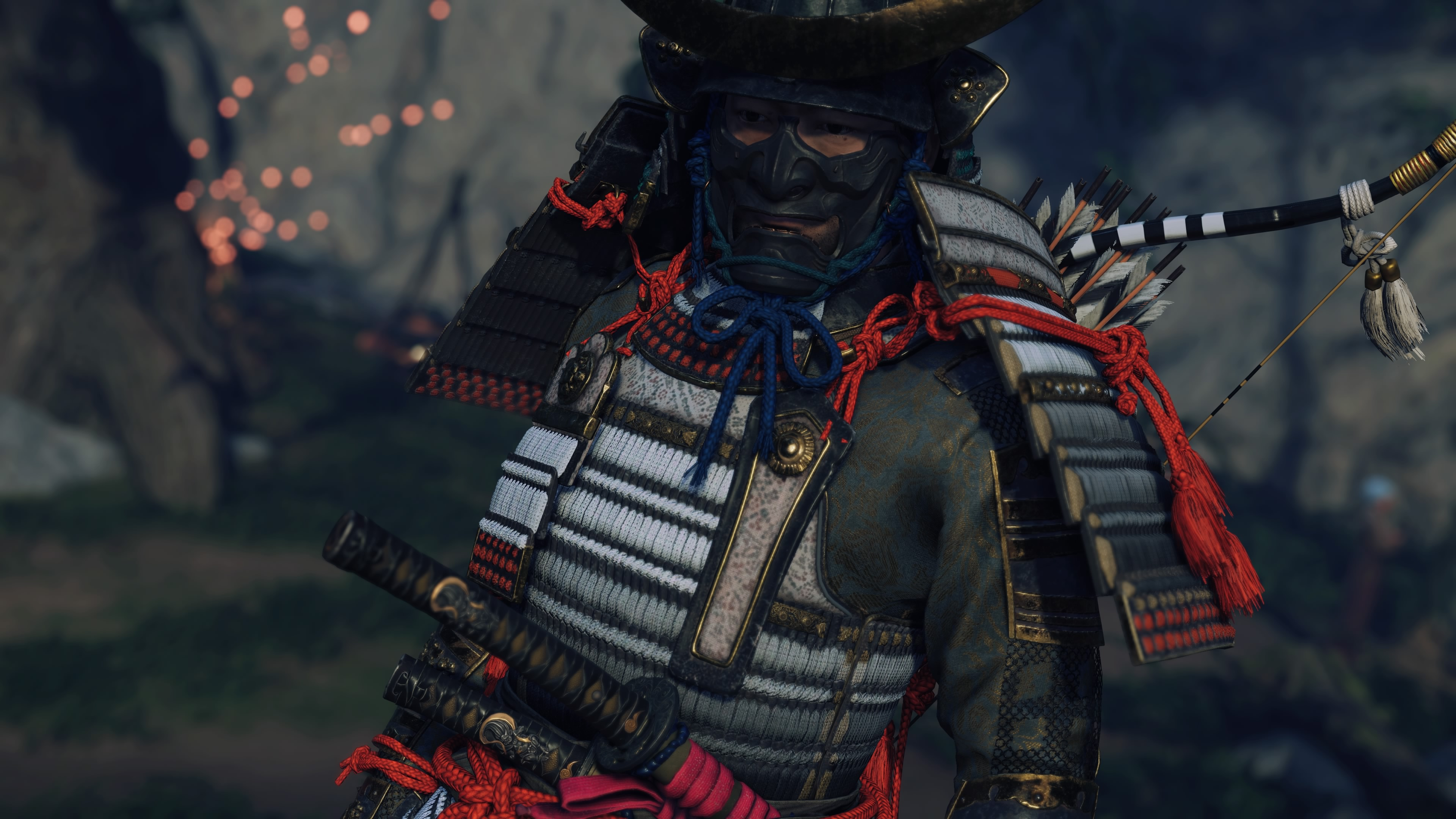 General 3840x2160 Ghost of Tsushima  samurai armor video game characters digital art video games CGI mask blurred blurry background Sucker Punch Productions