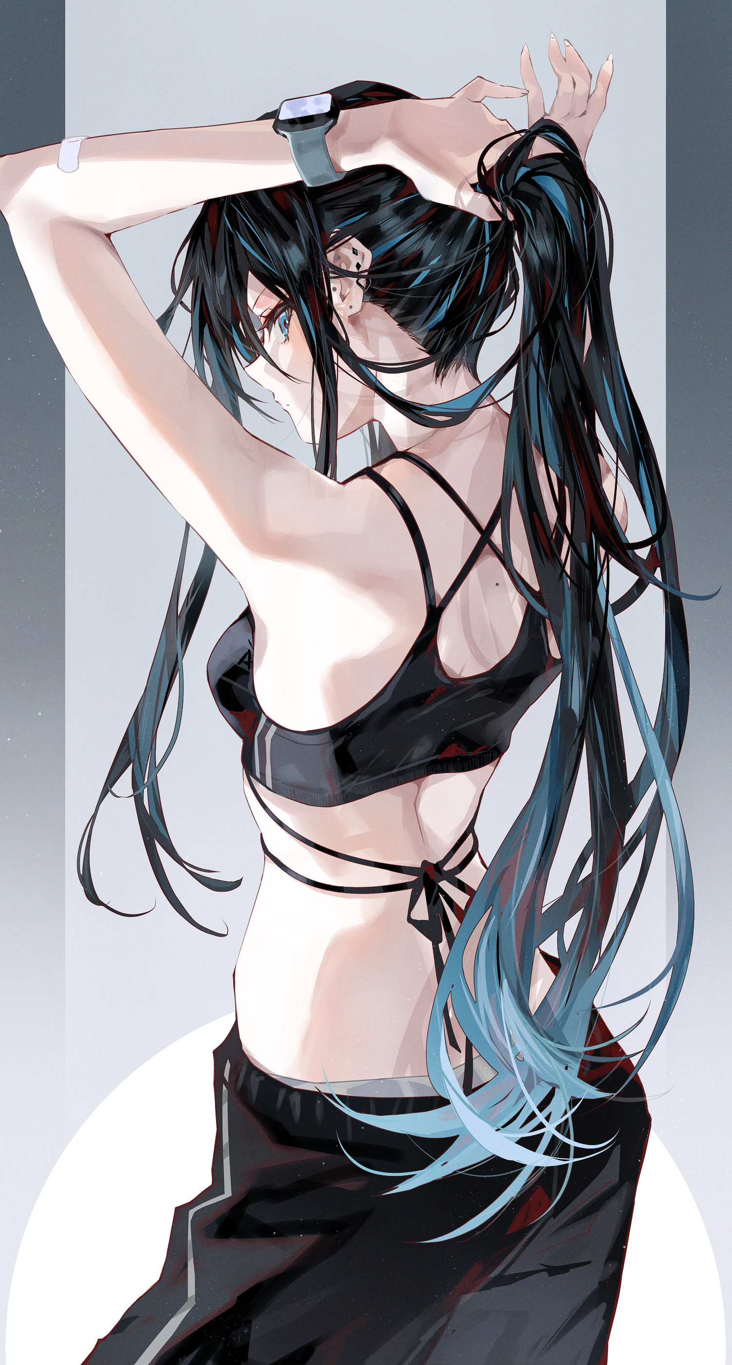 Wallpaper : anime girls, ponytail, dark hair, profile, lifting