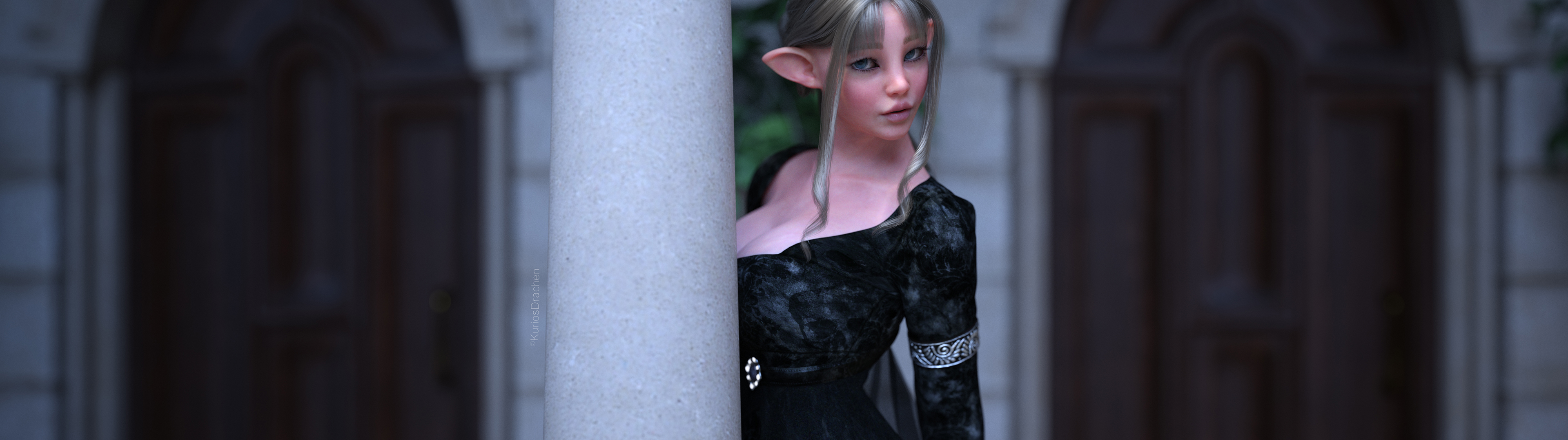 General 3840x1080 CGI fantasy girl elf girl fantasy art pointy ears elven KuriosDrachen