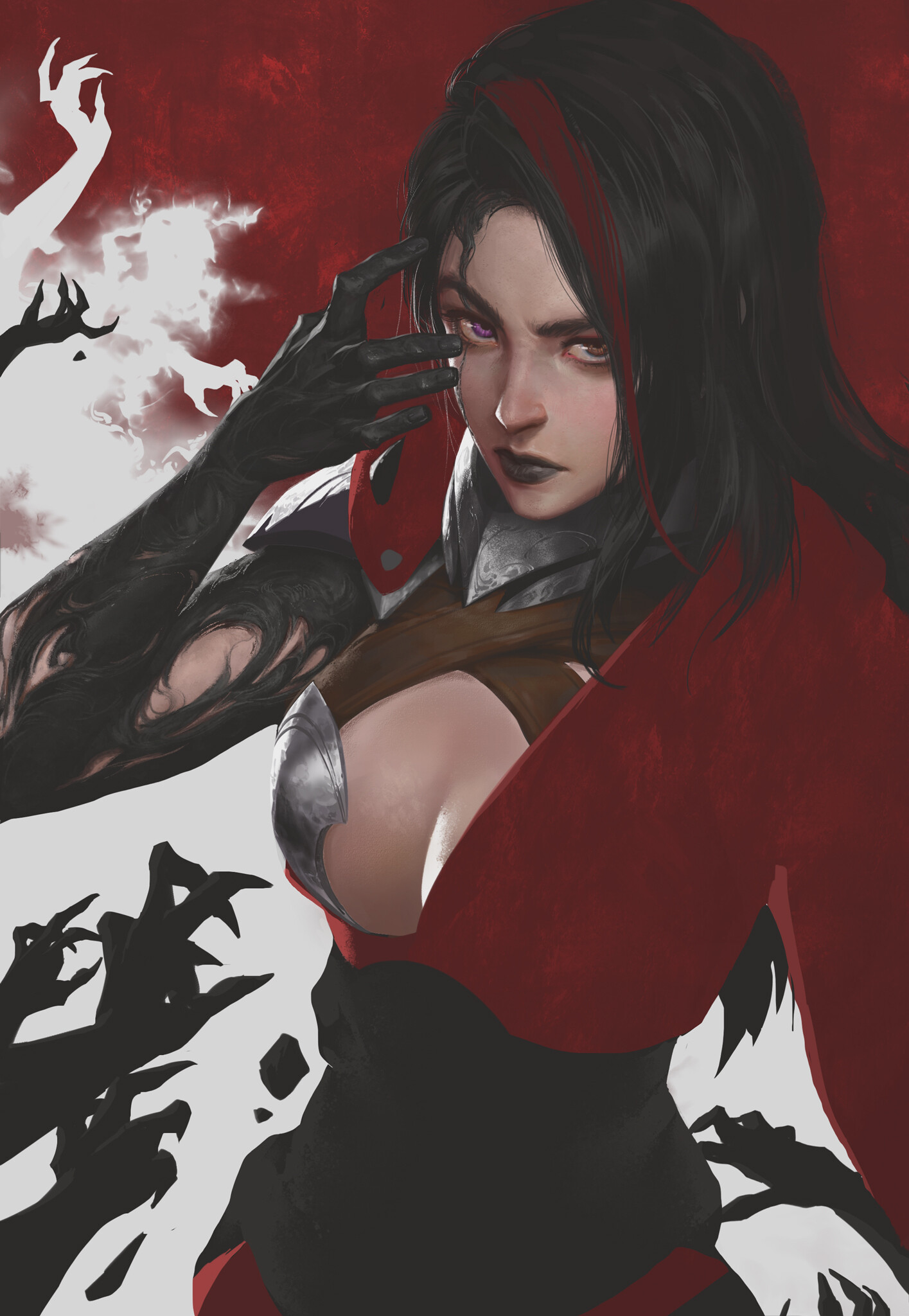 General 1415x2048 women dark hair long hair red two eye colors portrait Lejia Chan heterochromia fantasy girl fantasy art