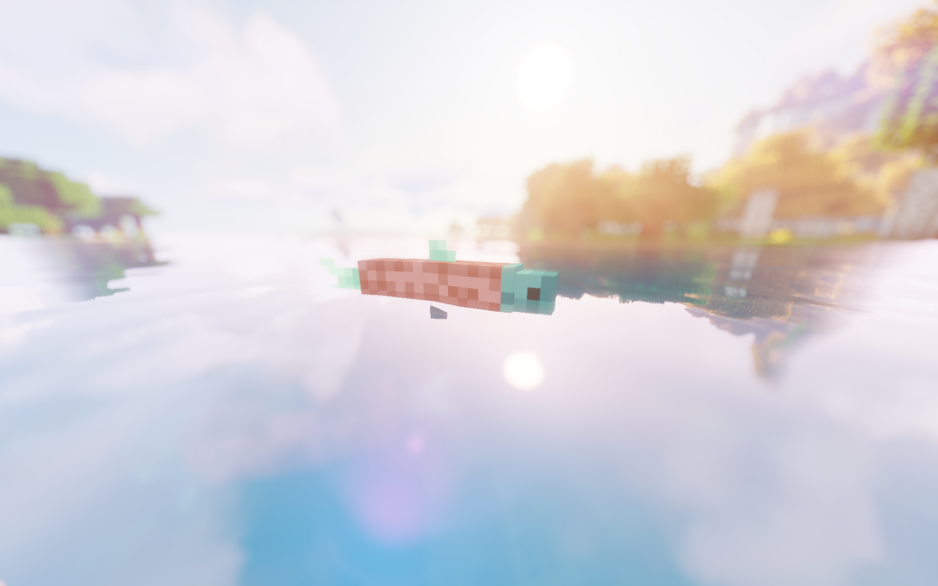 General 1920x1200 Minecraft shaders video games CGI video game art cube water fish sky clouds animals blurred blurry background reflection screen shot