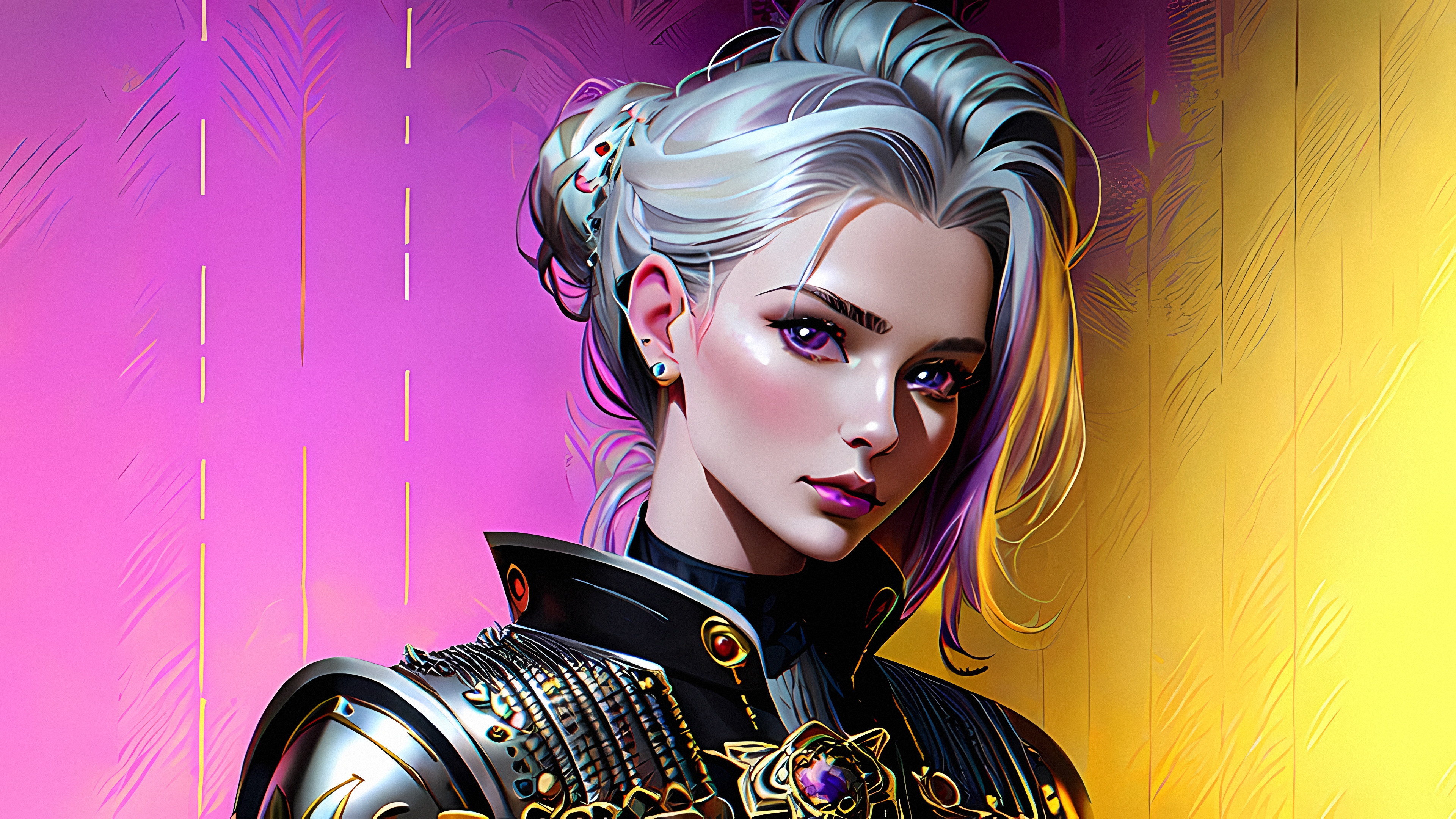 General 3840x2160 Stable Diffusion 4K women AI art yellow silver hair pink purple anime