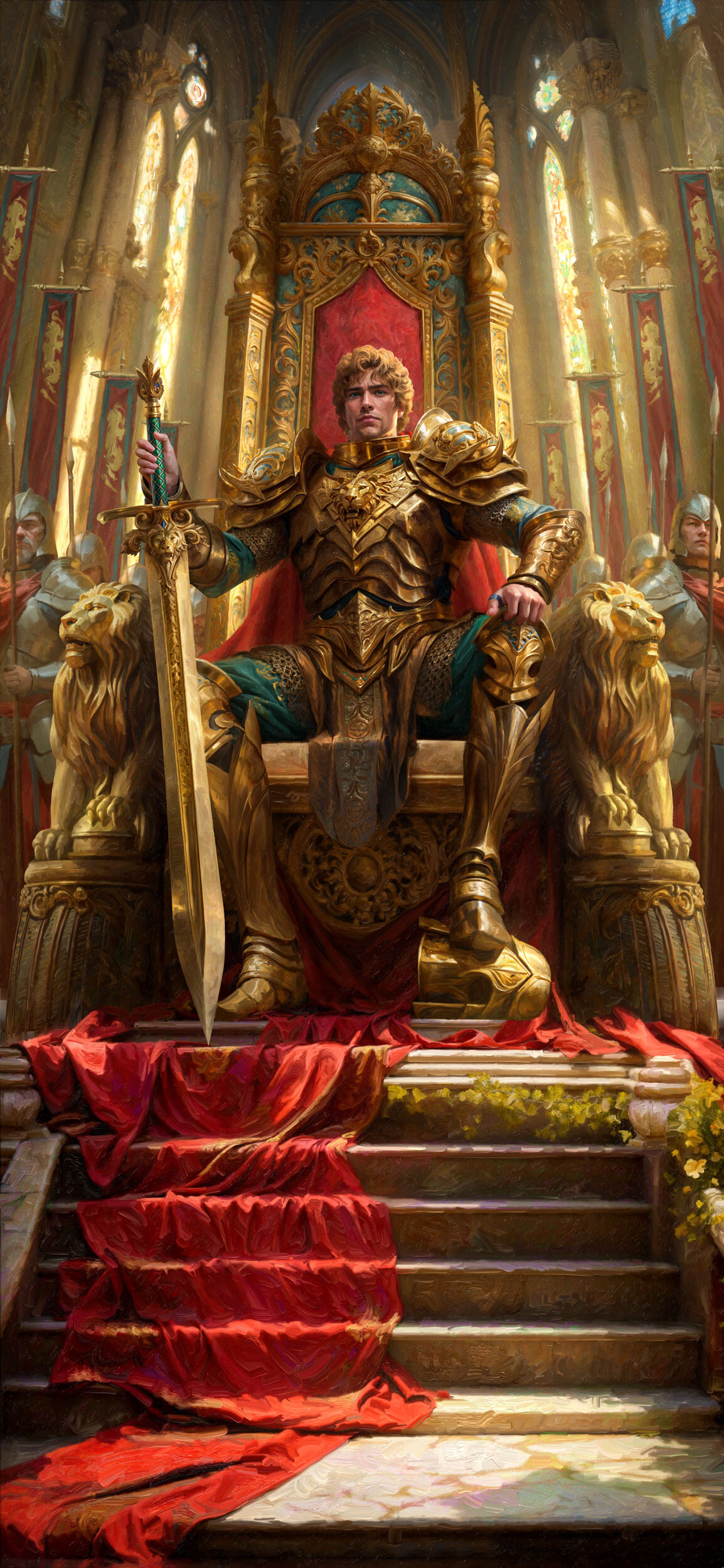General 1154x2500 Wild Deer drawing warrior gold throne armor