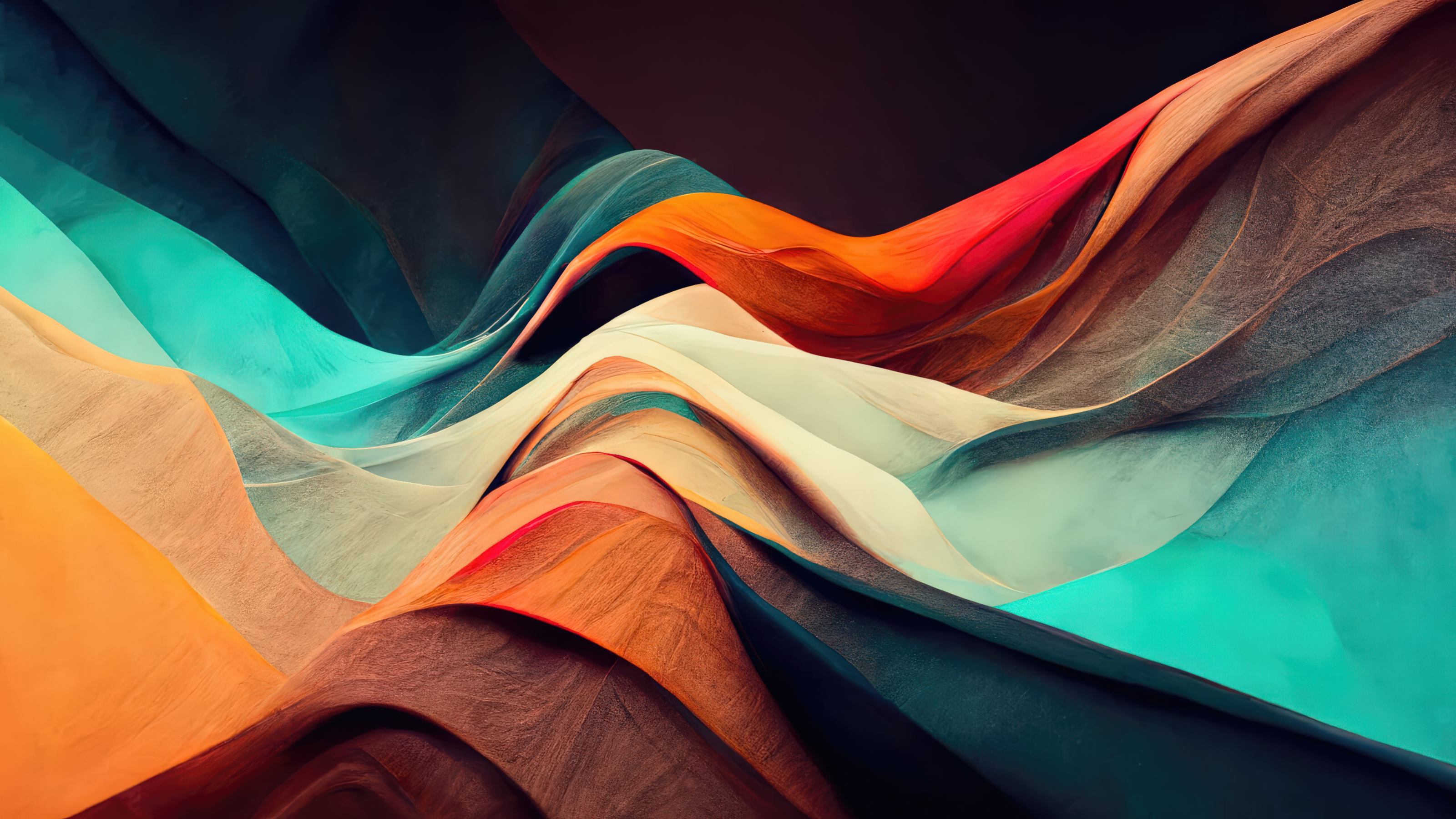 General 3200x1800 abstract 3D Abstract colorful shapes teal orange waves AI art