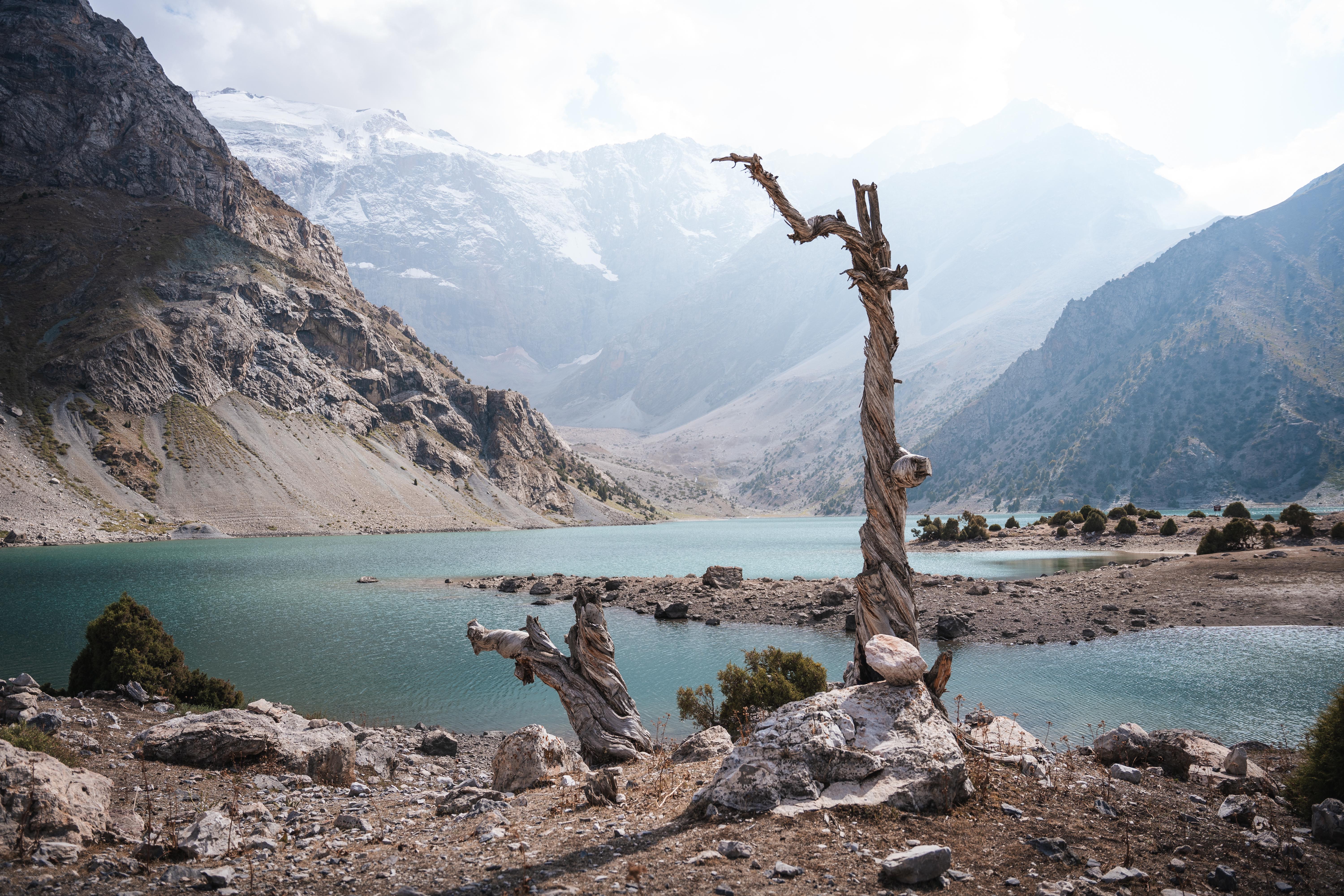 General 6000x4000 landscape nature lake mountains valley forest rocks gravel Tajikistan Asia shrubs