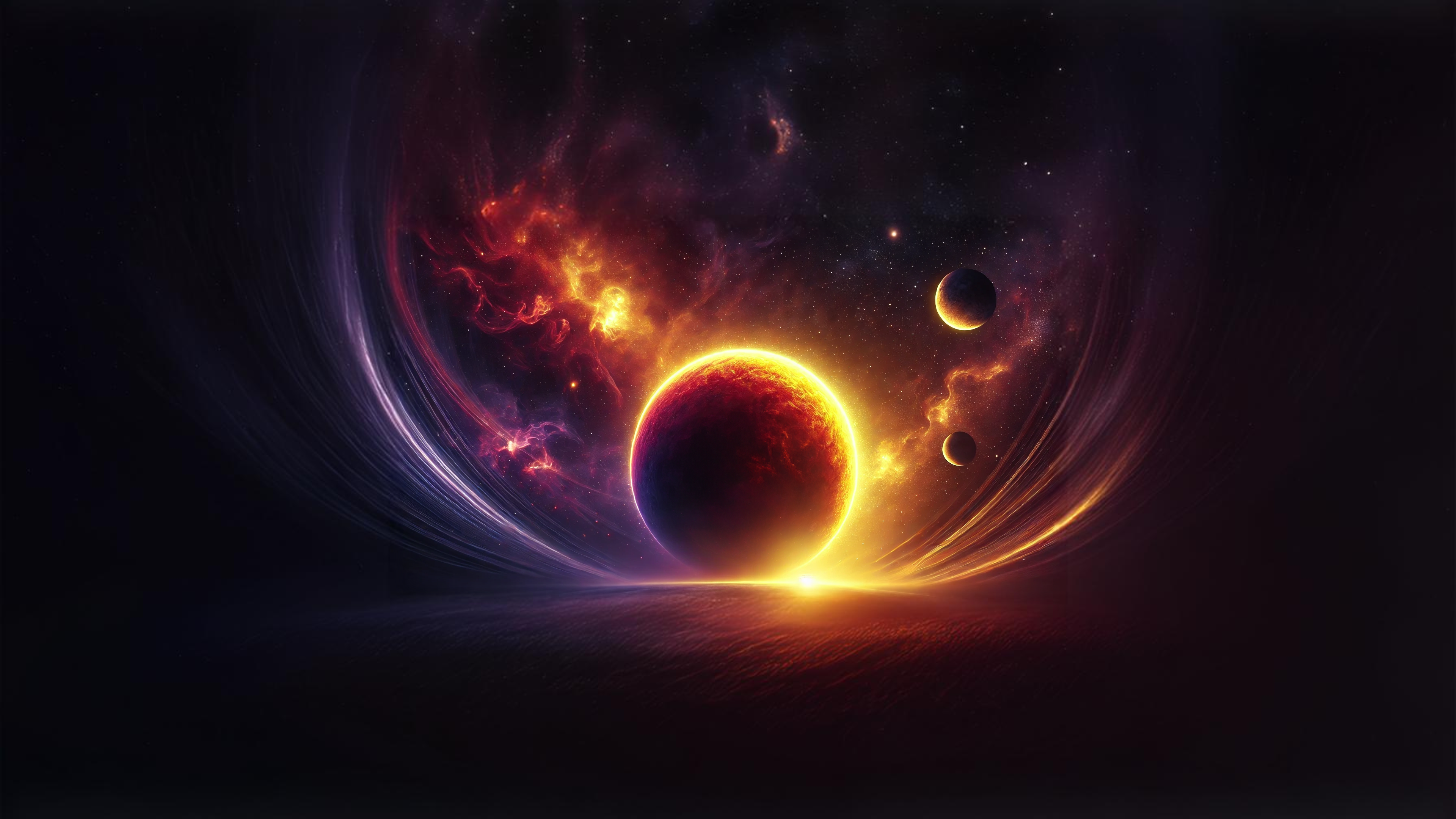 General 3840x2160 space universe planet dark eclipse  nebula red AI art