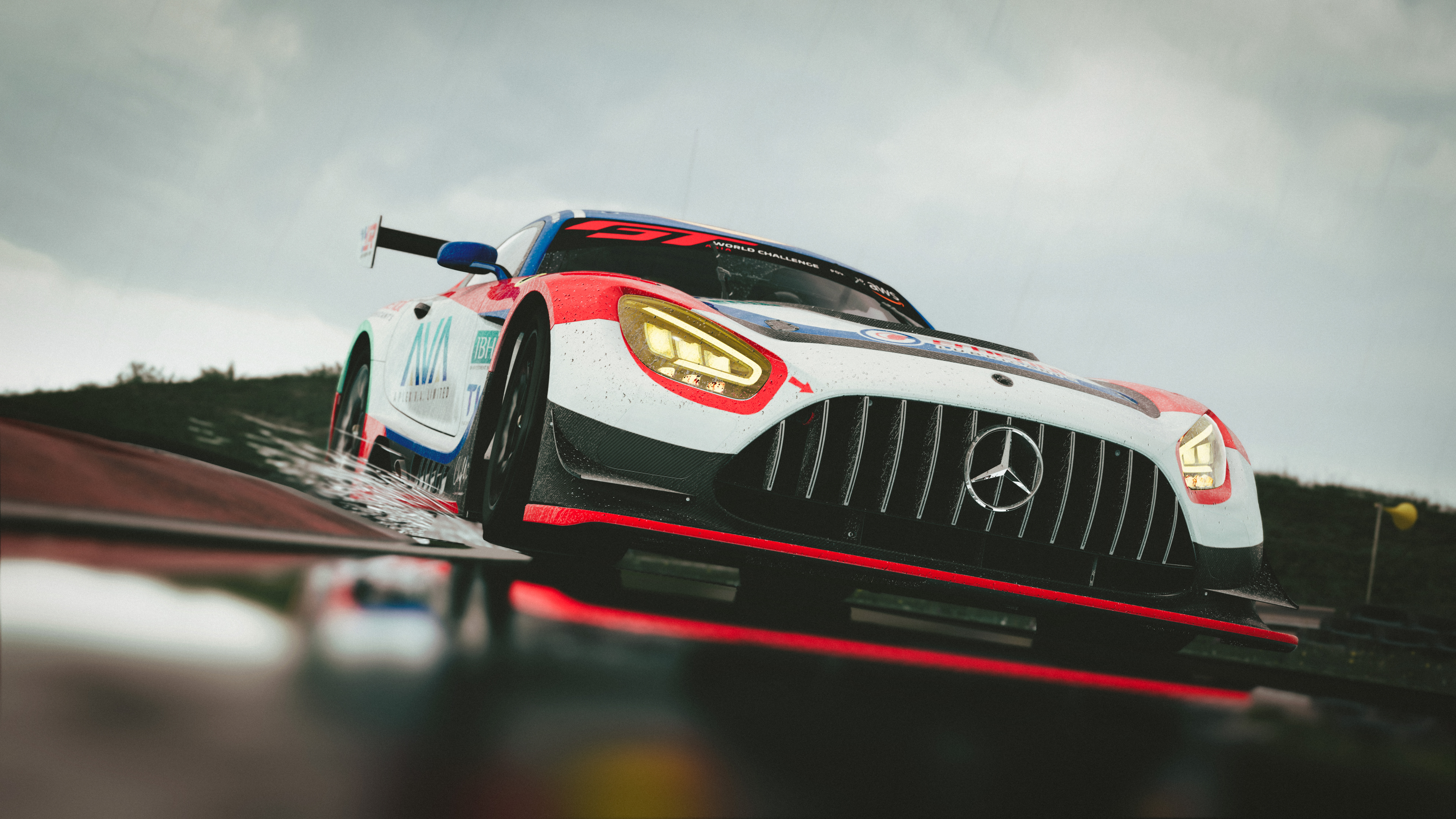 General 7680x4320 Mercedes-Benz GT3 racing car PC gaming Assetto Corsa race cars rain wet
