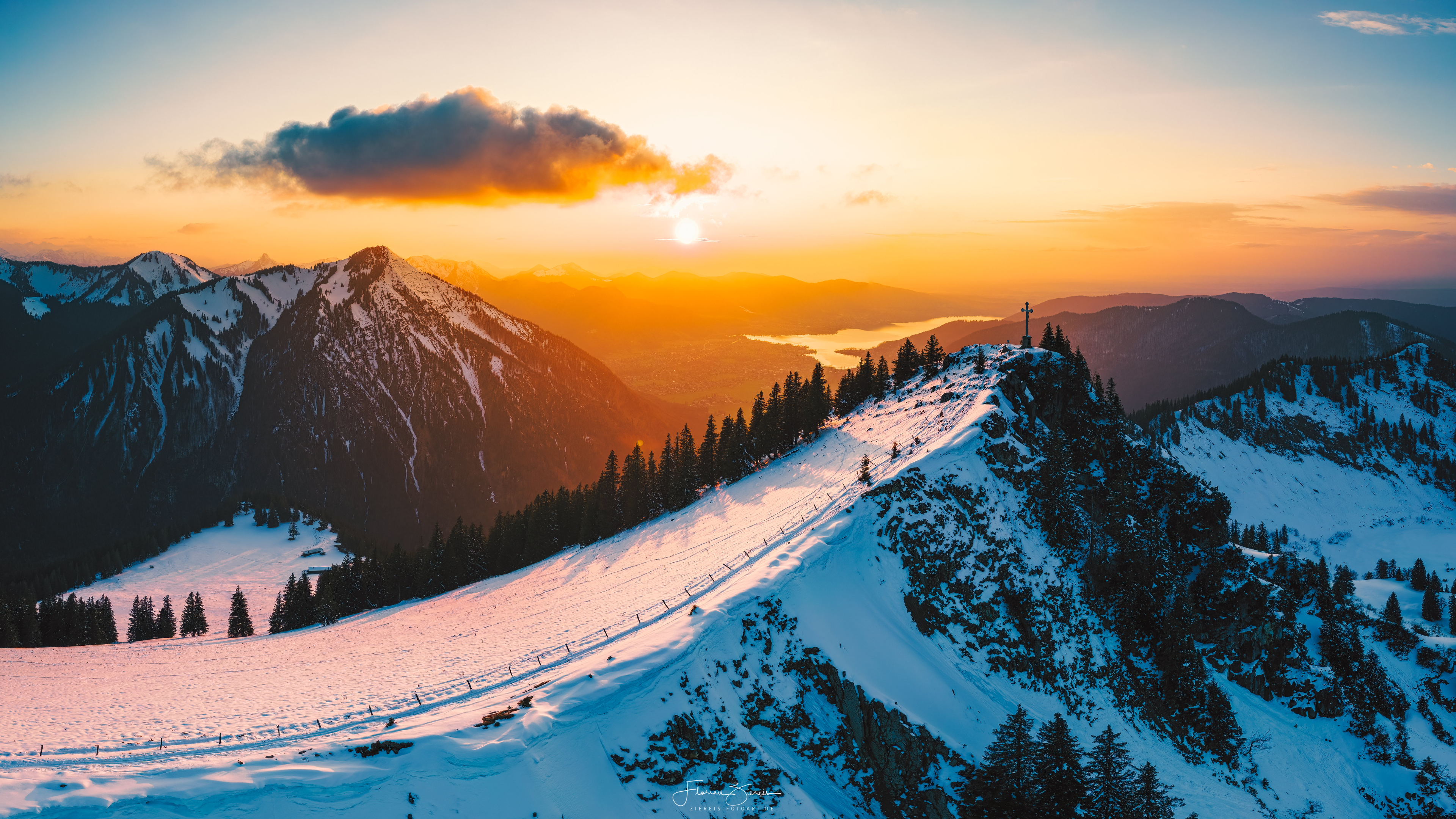 General 3840x2160 nature landscape mountains clouds sky trees pine trees sunset snow far view Bavaria Germany Alps watermarked