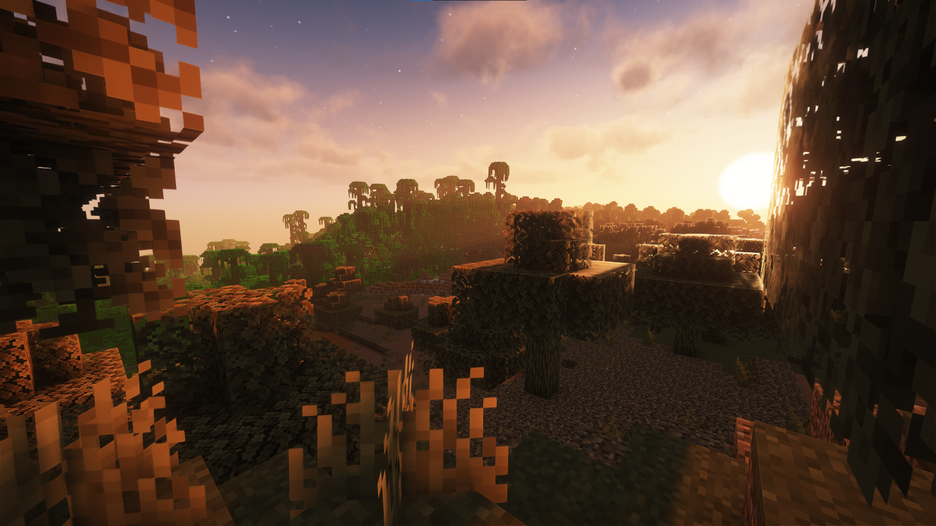 General 1920x1080 Minecraft sunset sunrise orange yellow forest desert jungle Mojang Xbox Game Studios video games