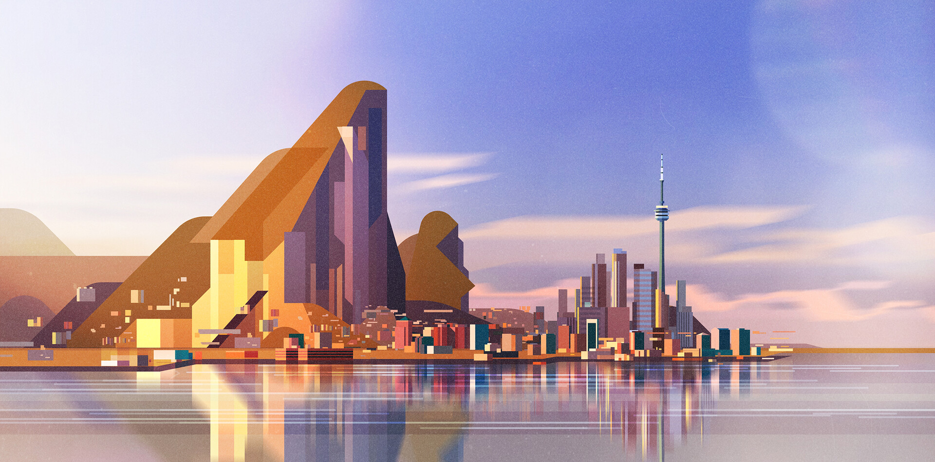 General 1920x949 clouds tower skyscraper mountain view sunrise water reflection city building James Gilleard