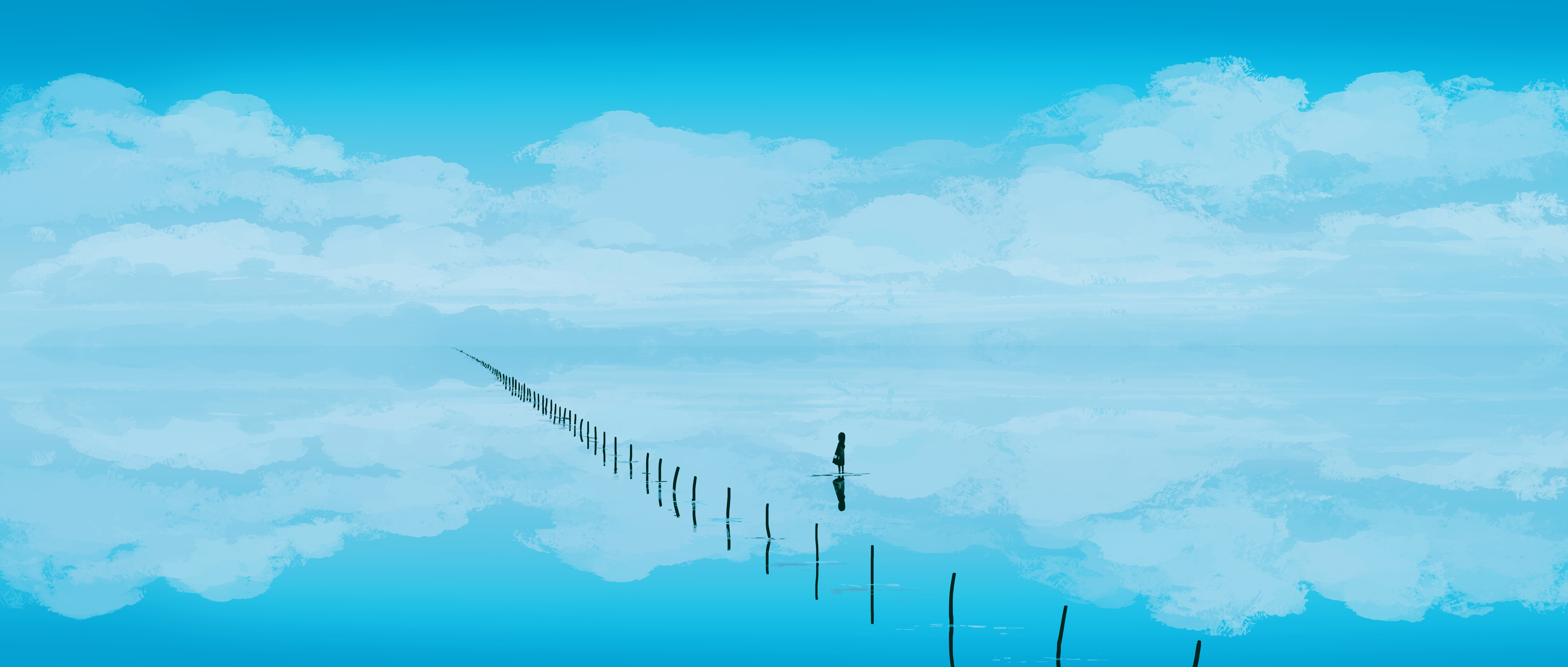 General 5640x2400 Gracile digital art artwork illustration landscape water clouds sky reflection nature standing