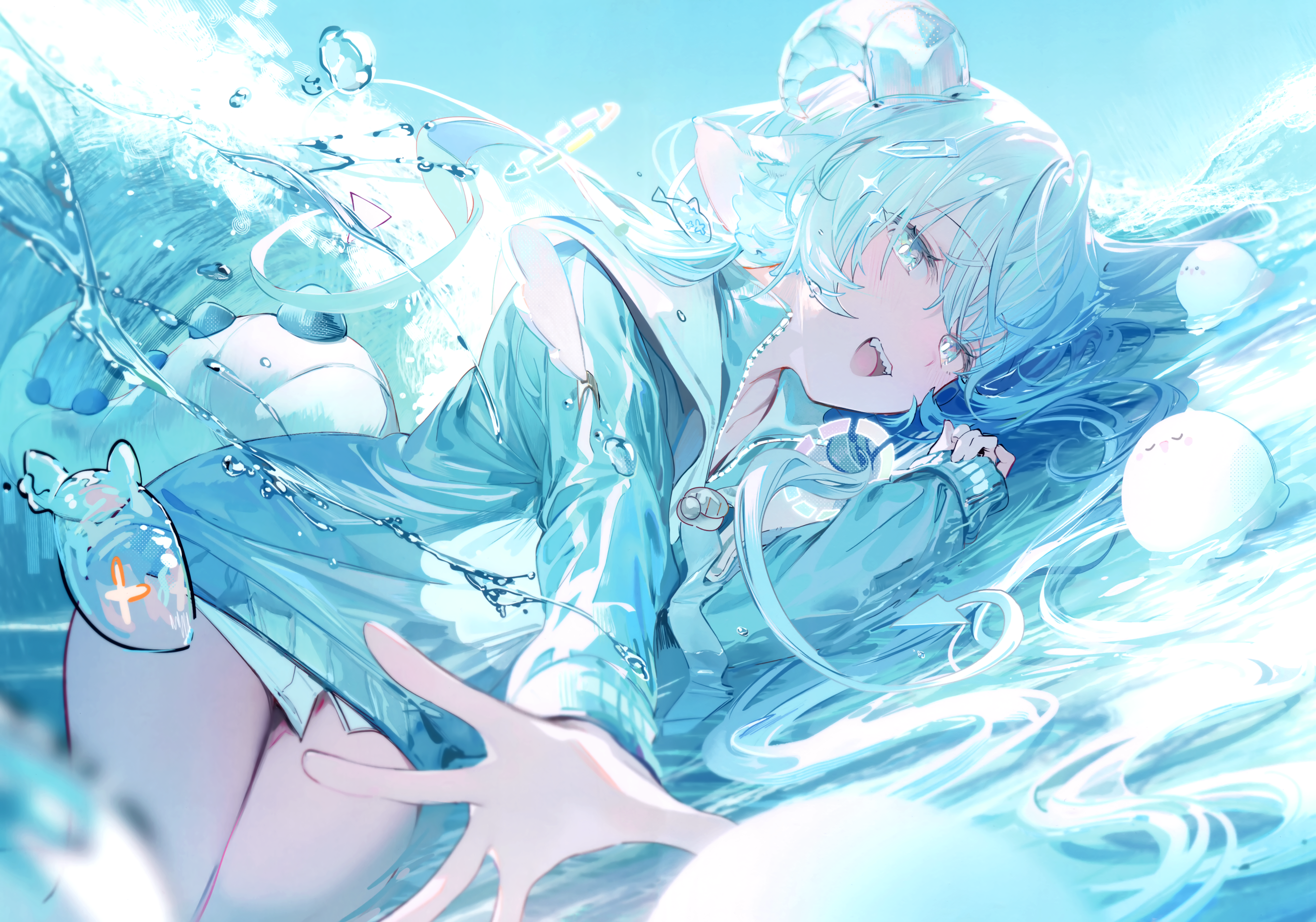 Anime 4910x3442 anime anime girls blushing water drops