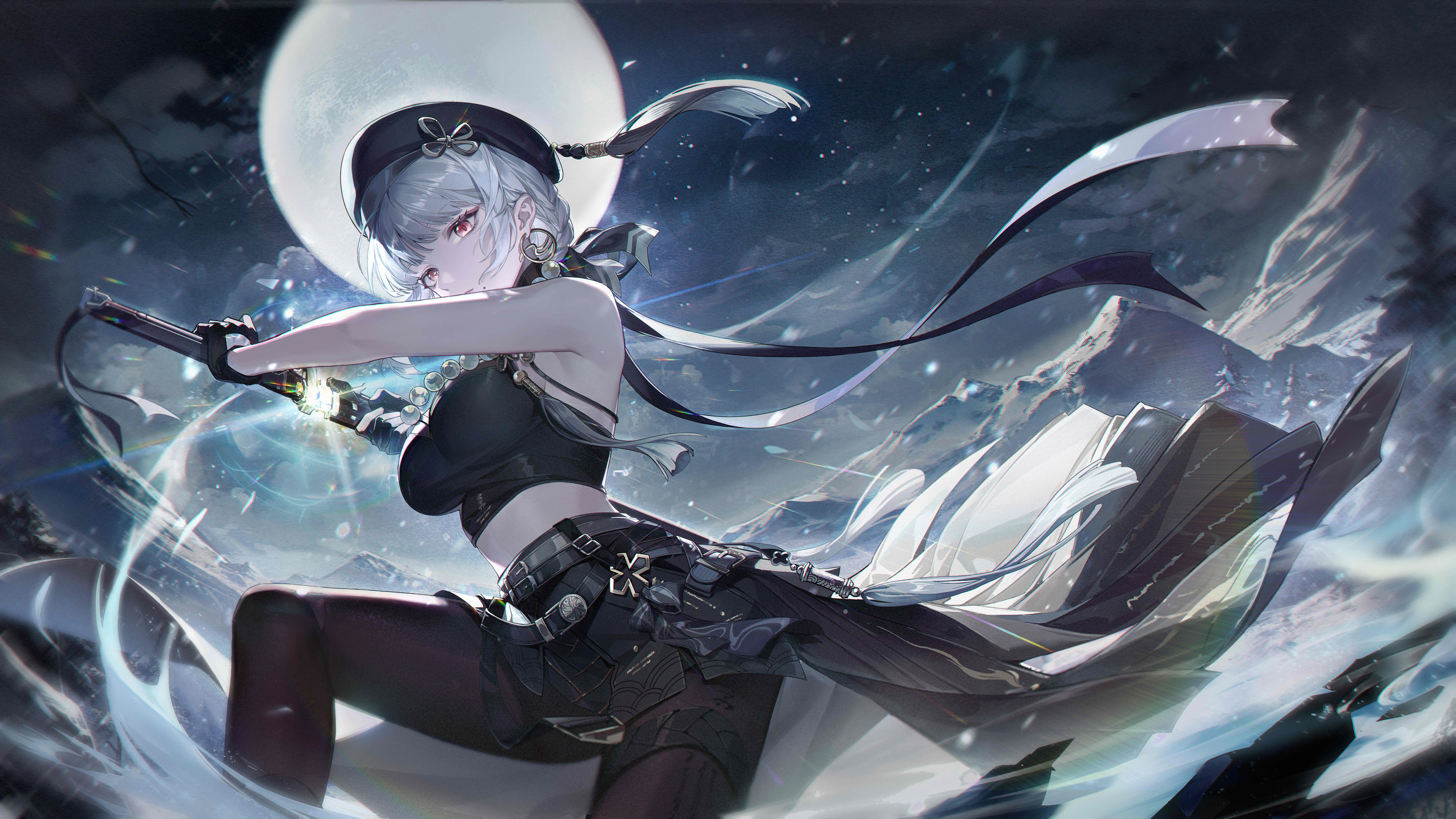 Anime 7680x4320 Wuthering Waves anime anime girls sword mountains snow Sanhua (Wuthering Waves)