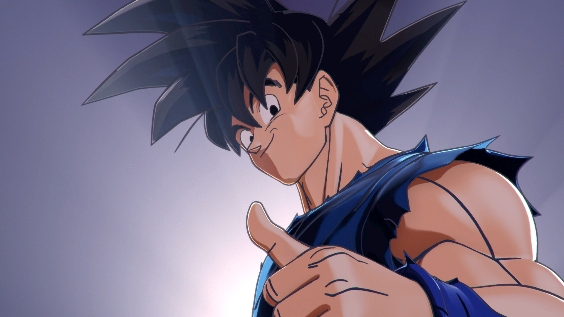 Anime 1920x1080 Dragon Ball Xenoverse 2 anime men CGI video game art muscles Son Goku looking at viewer thumbs up smiling simple background minimalism Dragon Ball Z