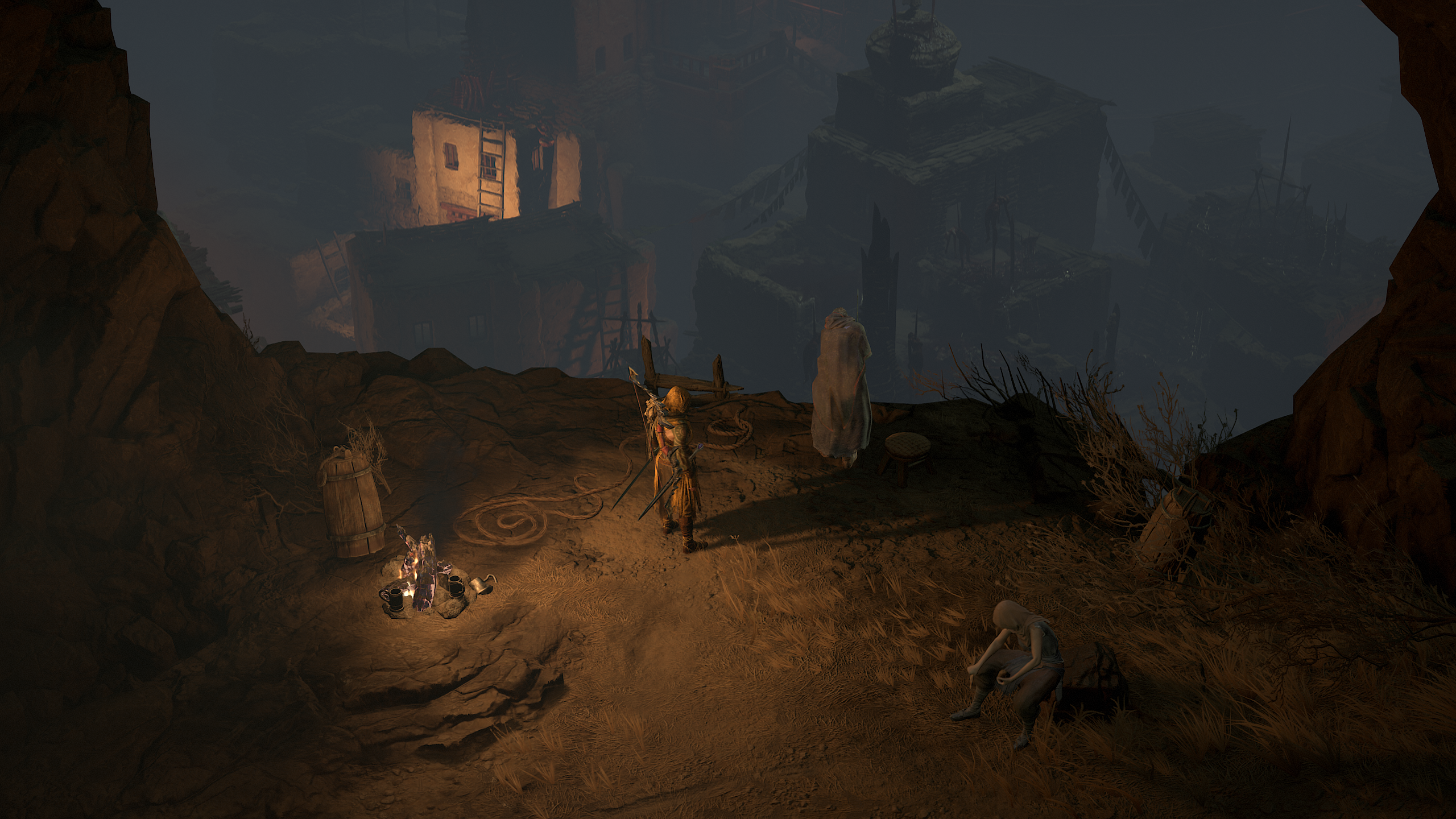 General 2560x1440 Diablo sanctuary video games CGI campfire building night