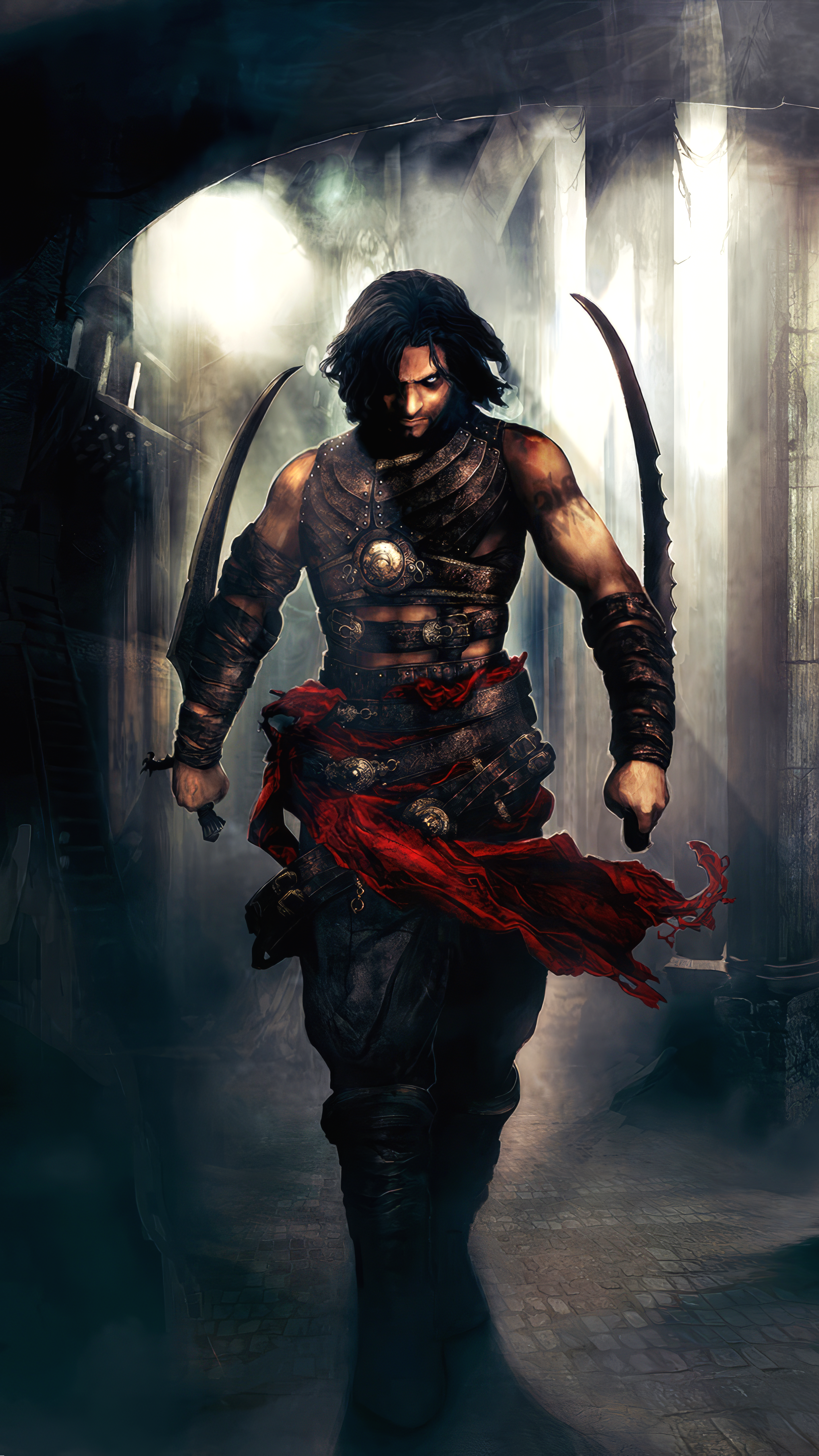 Anime 2160x3840 Prince of Persia: Warrior Within Ubisoft video game art photoshopped AI art portrait display weapon muscles looking at viewer video game characters