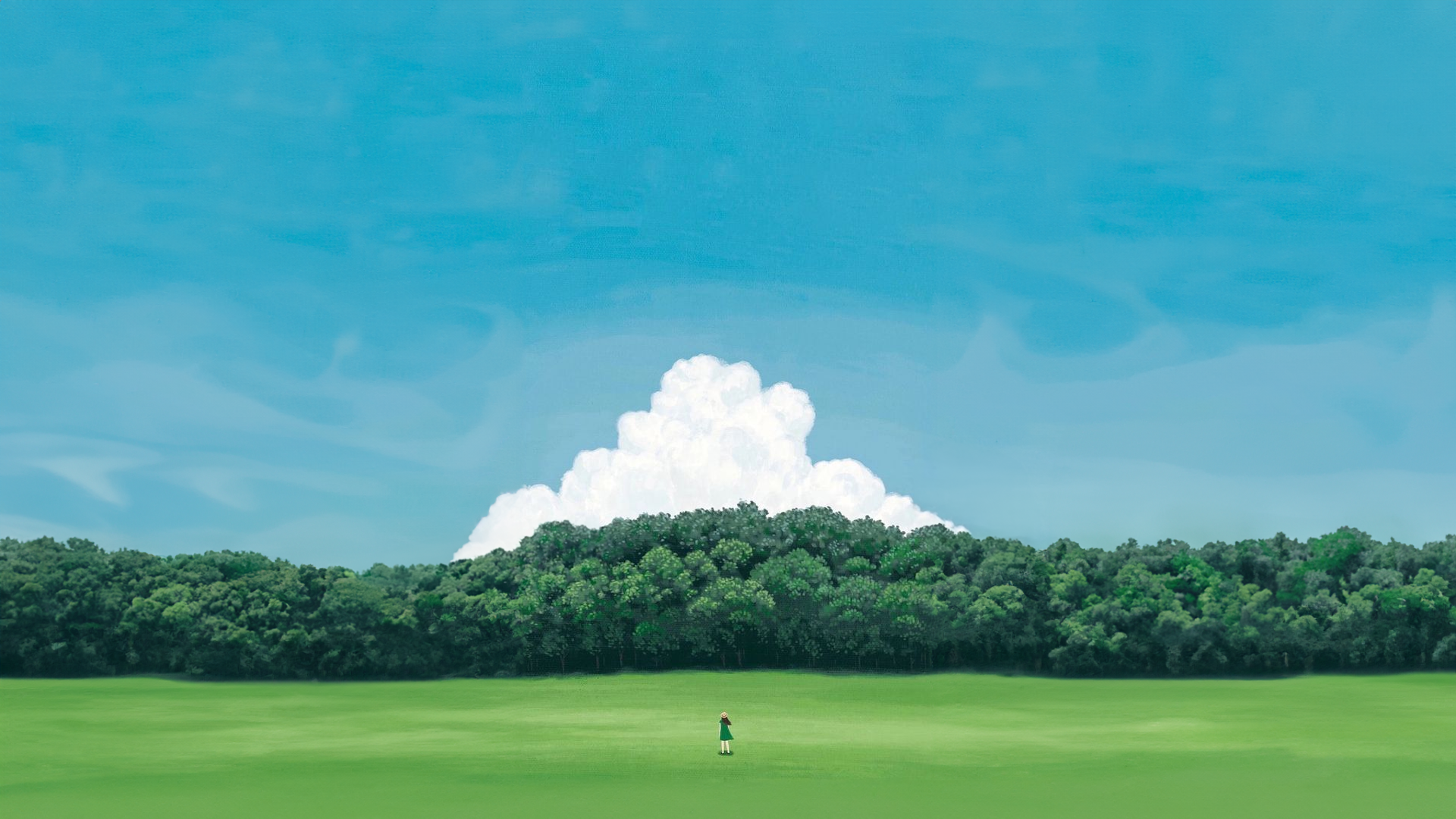 General 1920x1080 ground grass clouds minimalism simple background sky hat forest trees