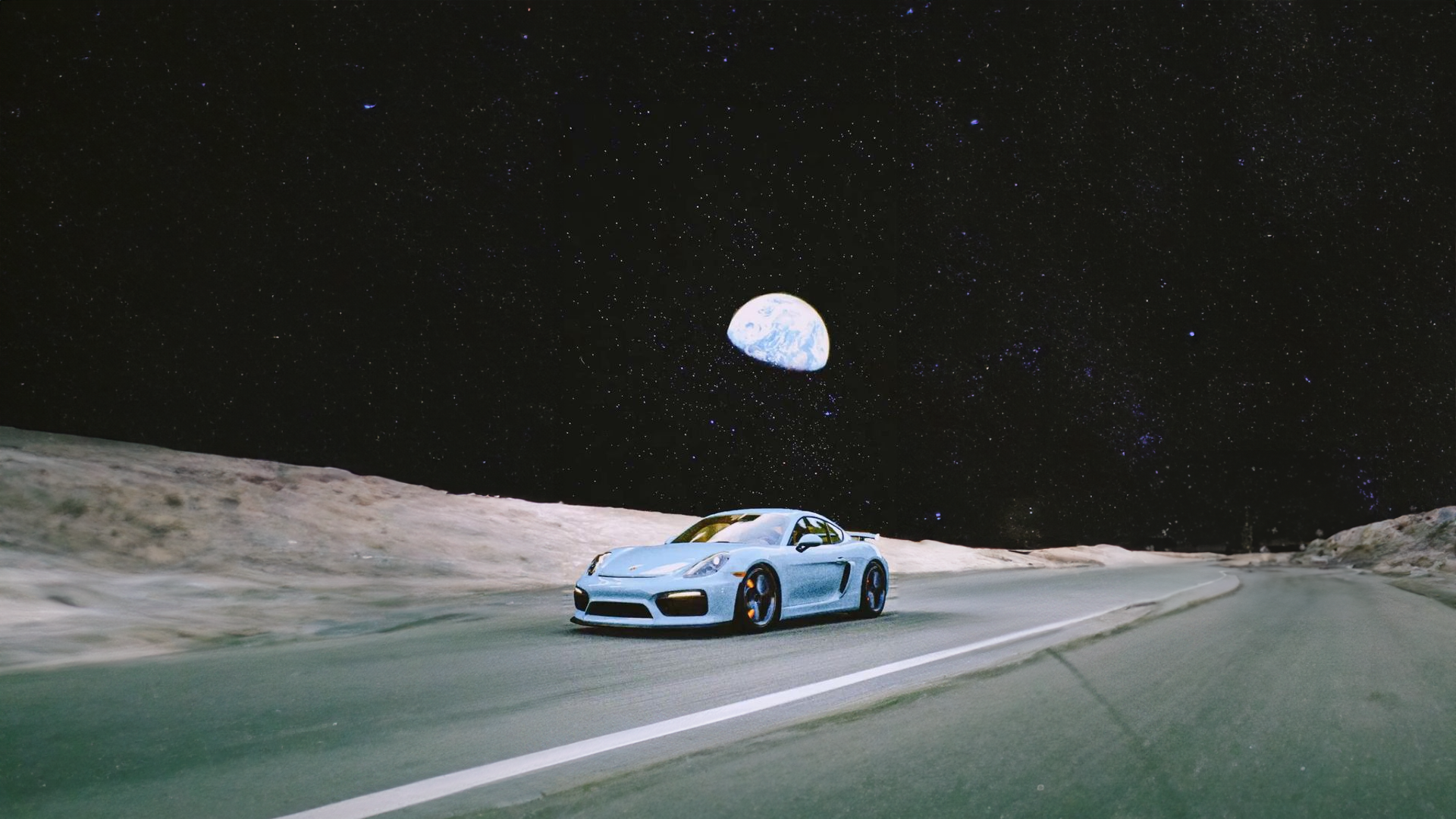 General 1920x1080 car space Moon sky stars road frontal view Porsche Porsche 718 German cars Volkswagen Group