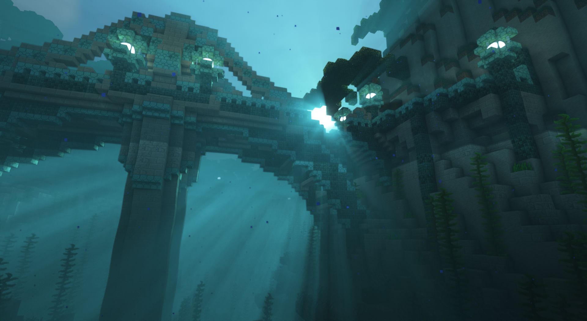 General 1920x1051 PC gaming Minecraft video games CGI cube underwater water in water sunlight Sun screen shot
