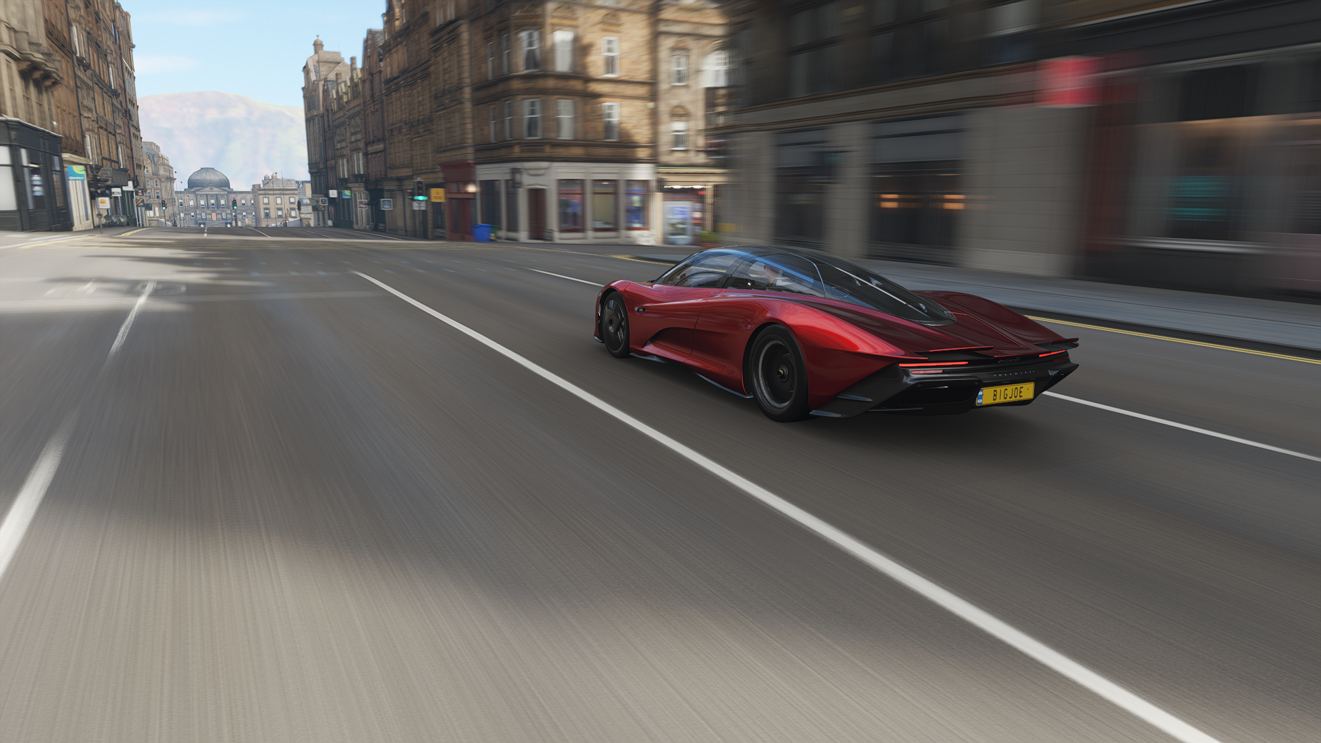 General 1920x1080 Forza Forza Horizon 4 racing car Forza Horizon McLaren Speedtail Speedtail video games CGI road building blurred blurry background rear view taillights licence plates British cars PlaygroundGames