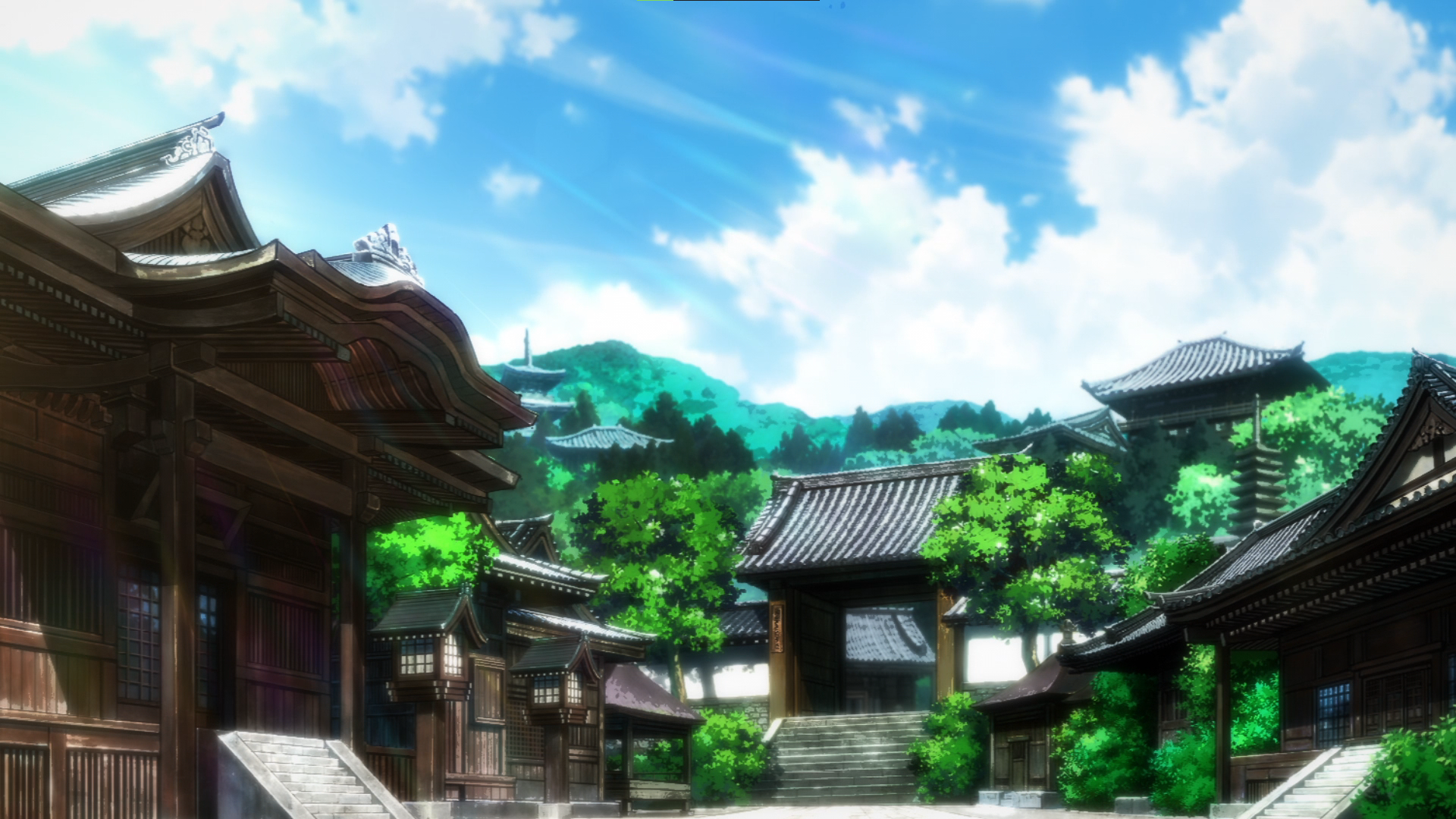 Anime 1920x1080 nature trees mountains sky clouds anime Anime screenshot sunlight