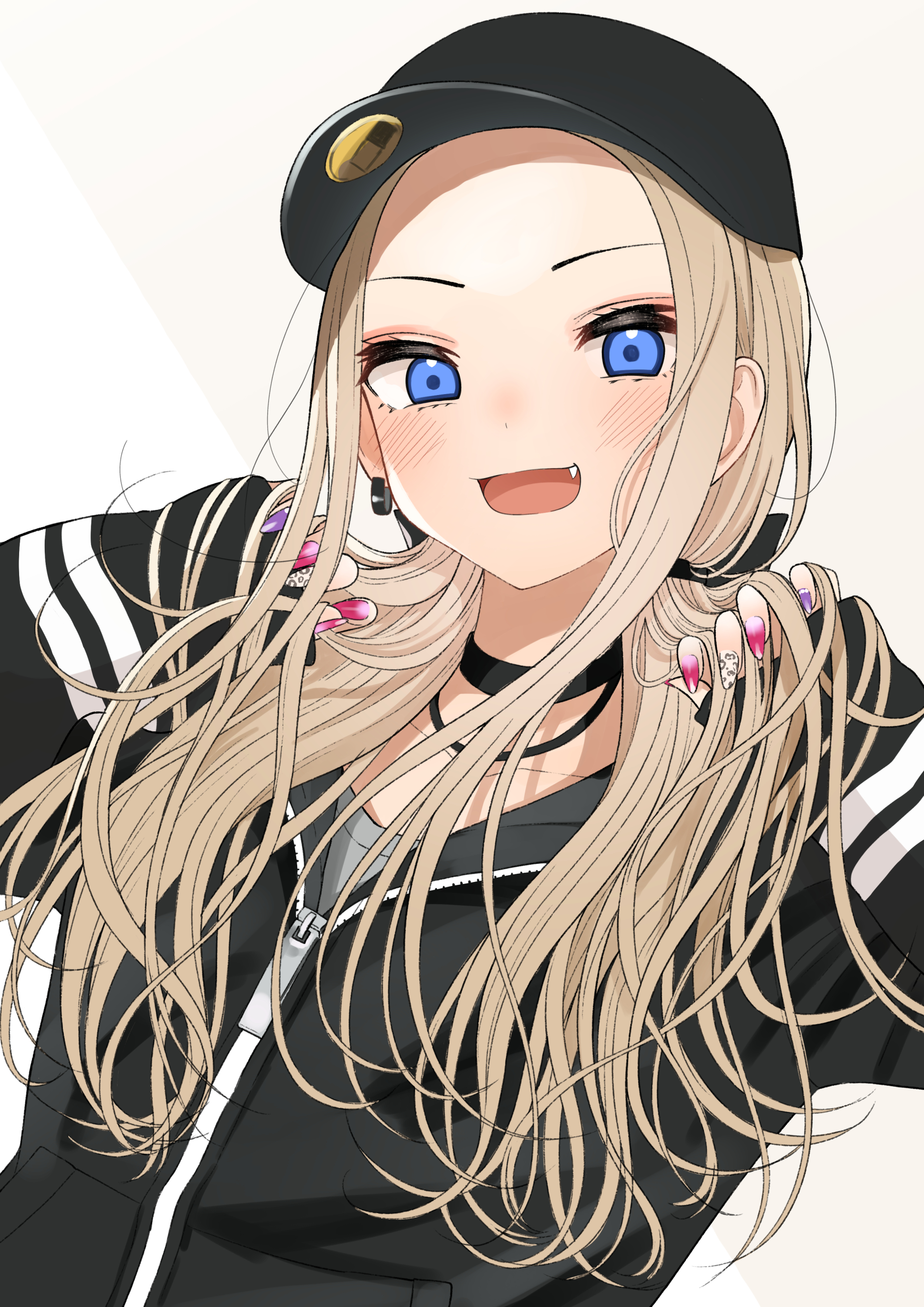 Anime 1881x2660 anime anime girls 2D artwork digital art portrait portrait display looking at viewer blue eyes blonde touching hair Pixiv hand(s) in hair open mouth hat