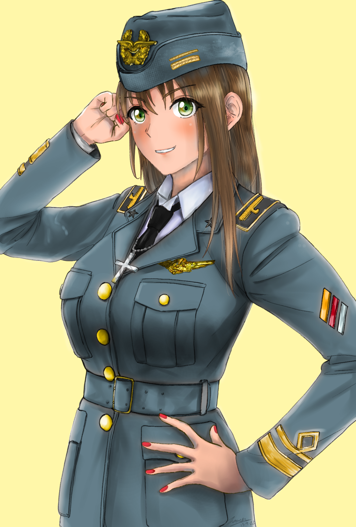 Anime 1378x2039 anime anime girls original characters long hair military uniform solo artwork digital art fan art hat