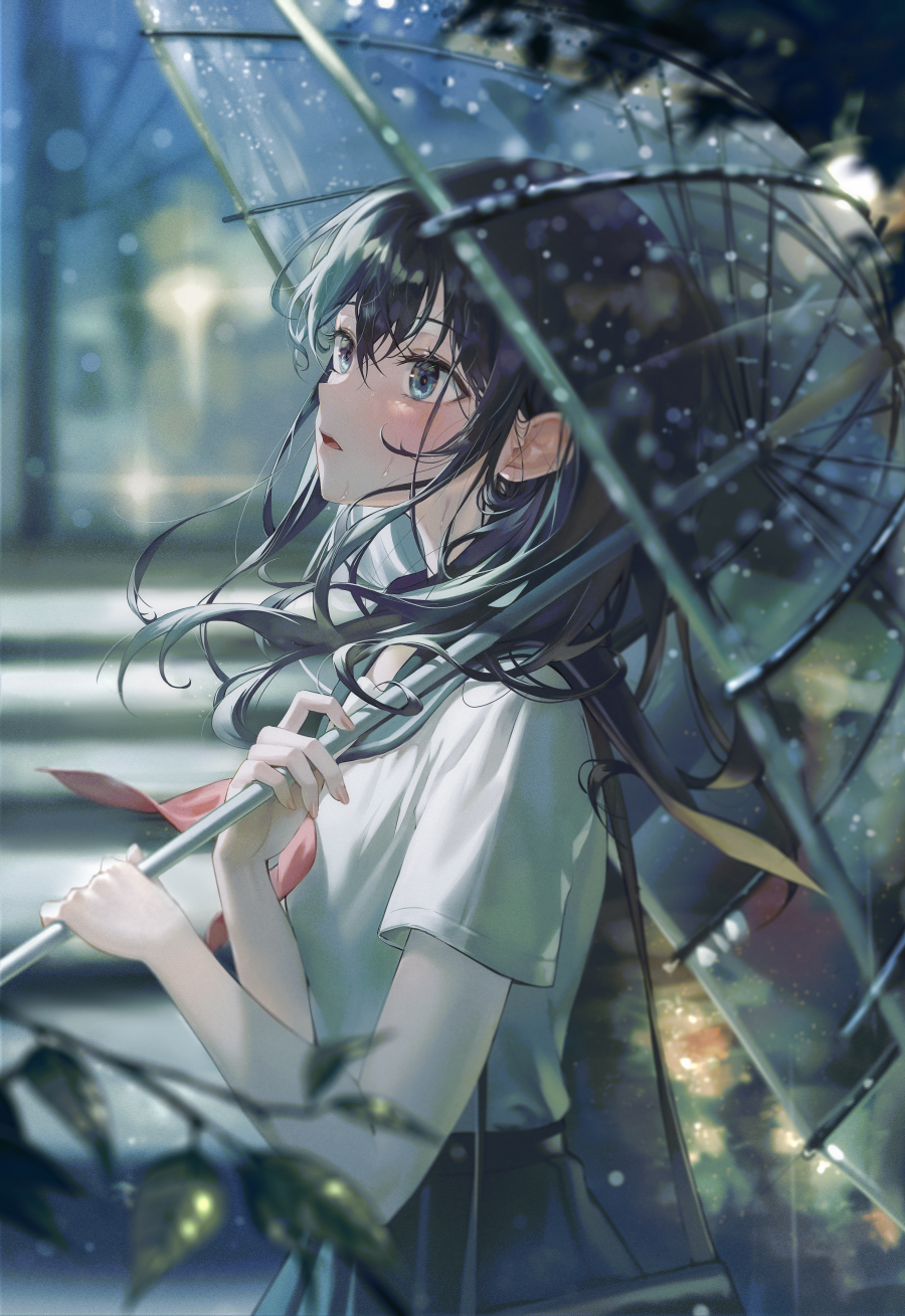 Anime 900x1309 anime anime girls umbrella schoolgirl school uniform rain artwork Tokkyu (artista)