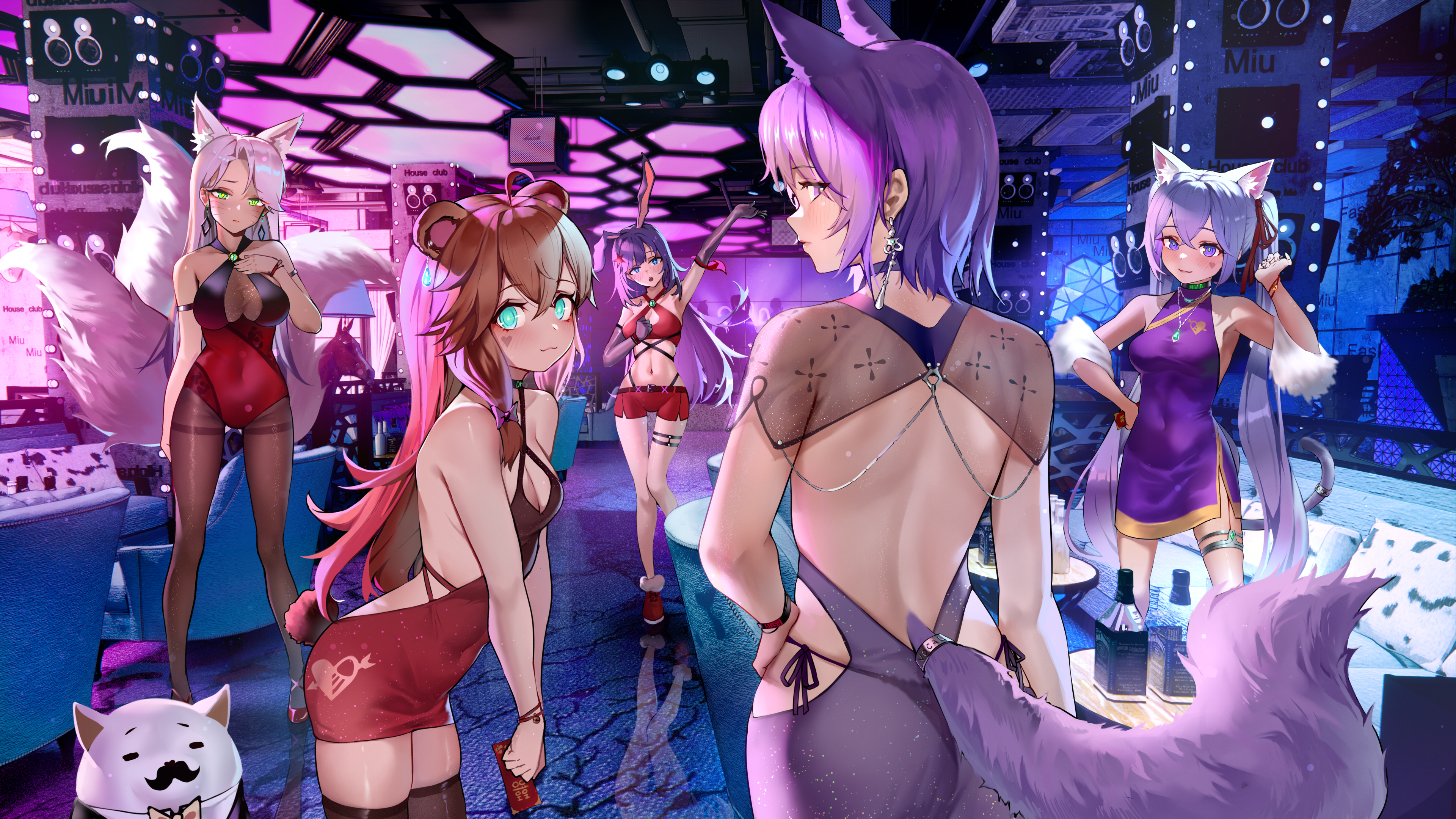 Anime 3840x2160 A-SOUL animal ears anime girls fox ears fox tail fox girl ass pantyhose dress