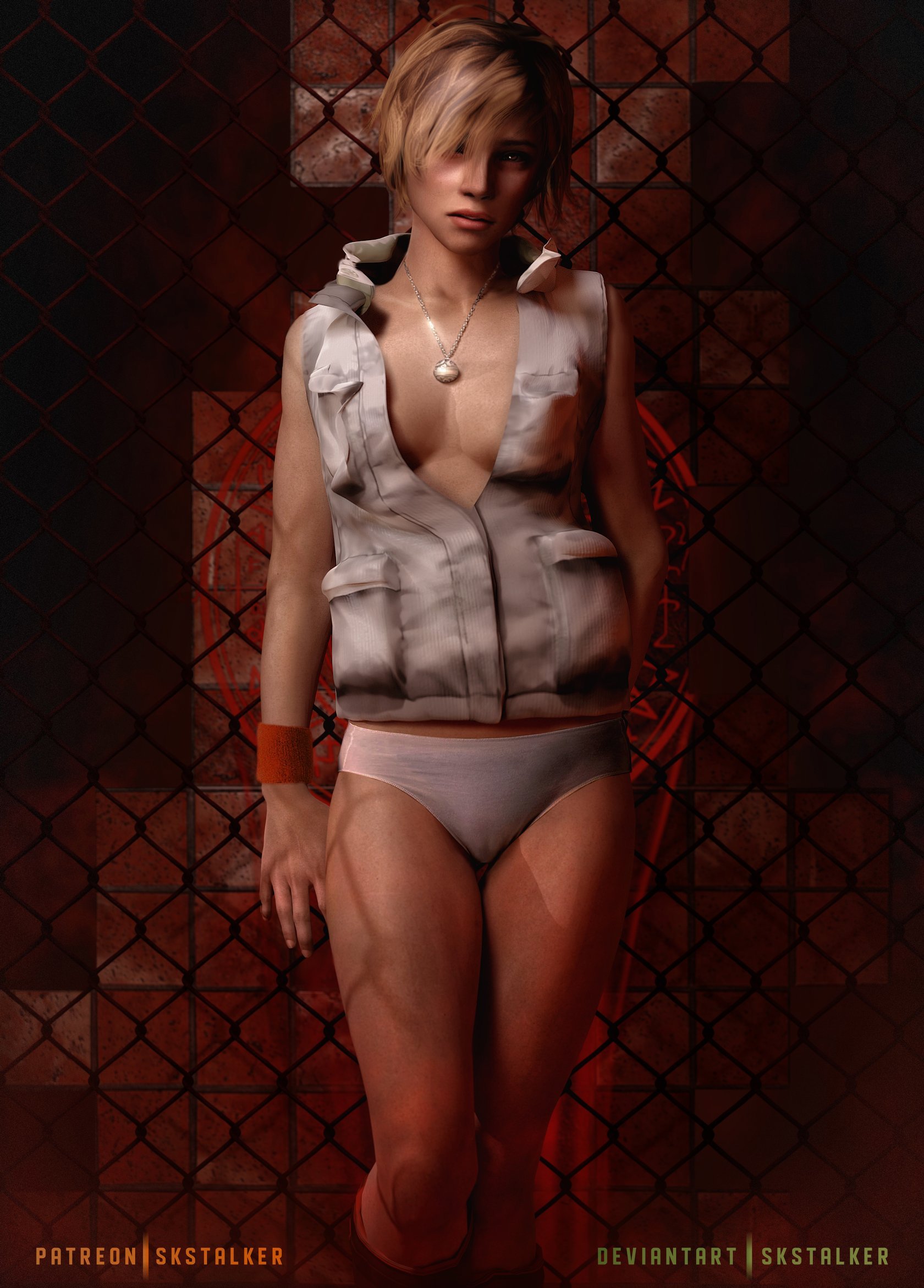 Anime 1680x2342 heather mason Silent Hill Silent Hill 3 blonde underwear open jacket looking at viewer video game girls CGI portrait display necklace panties