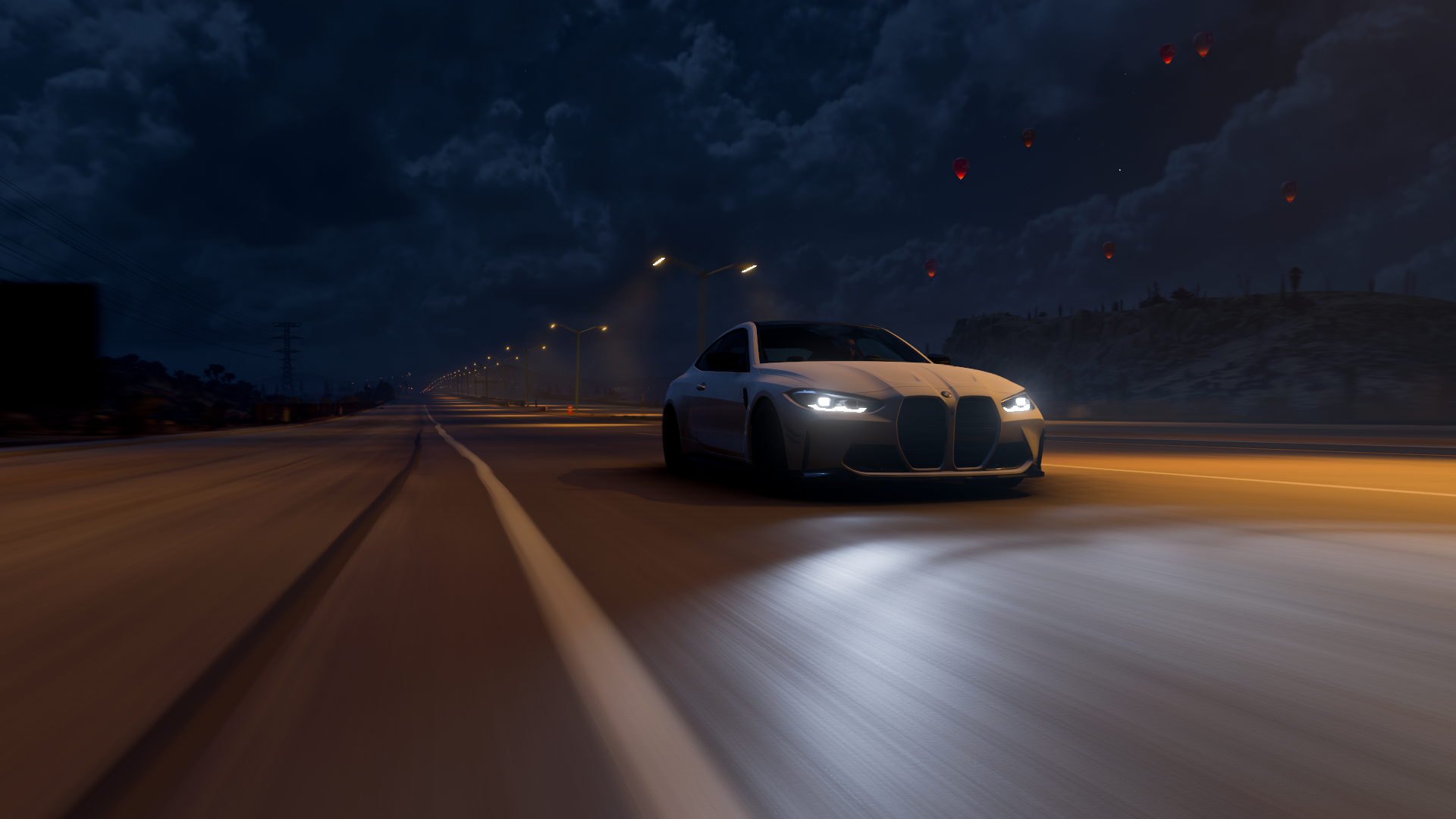 General 1920x1080 BMW M4 BMW Forza Horizon Forza Horizon 5 car video games headlights night road street light CGI