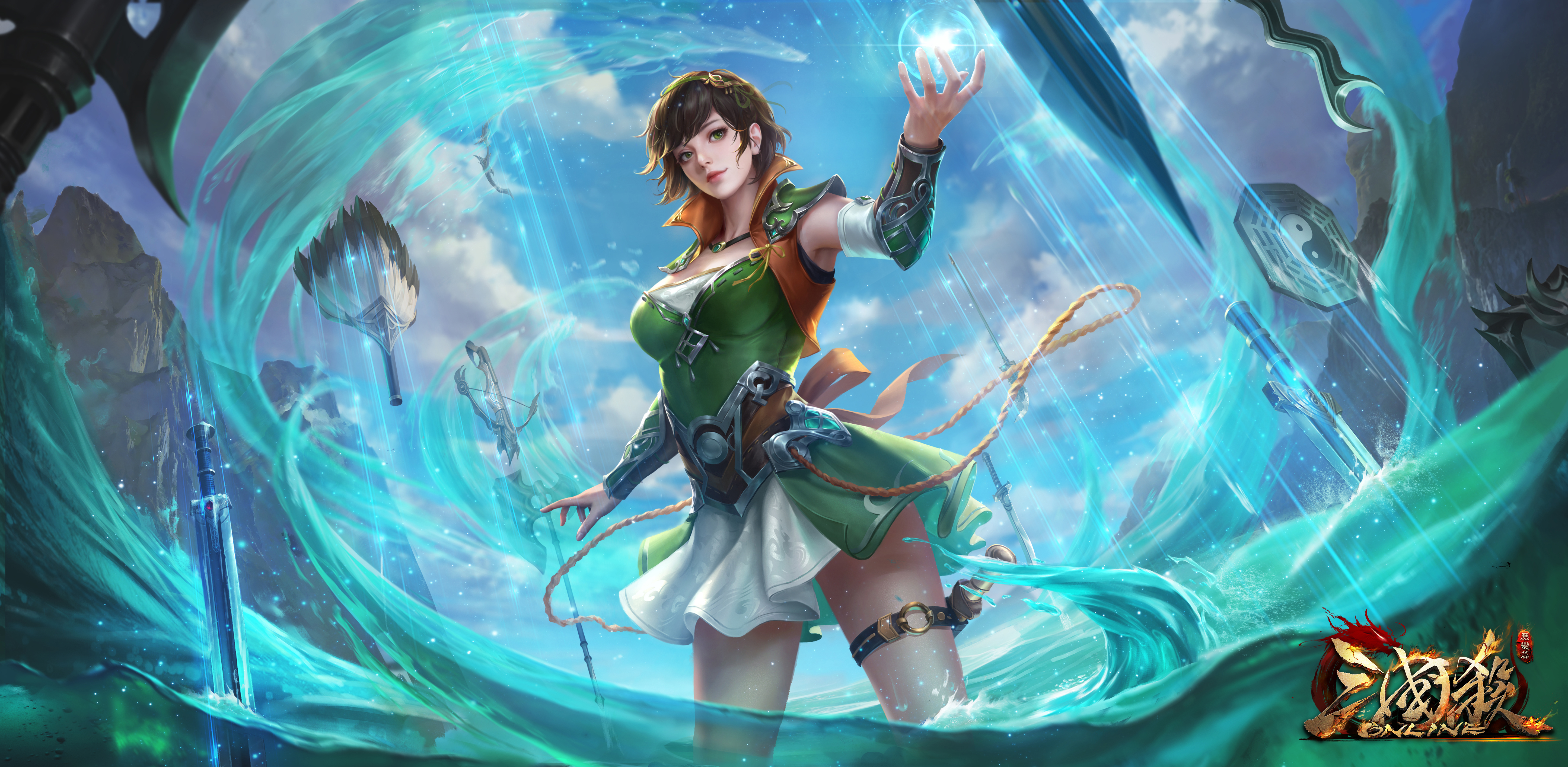 General 5780x2828 Three Kingdoms video game characters video games video game art video game girls water standing in water weapon low-angle spell