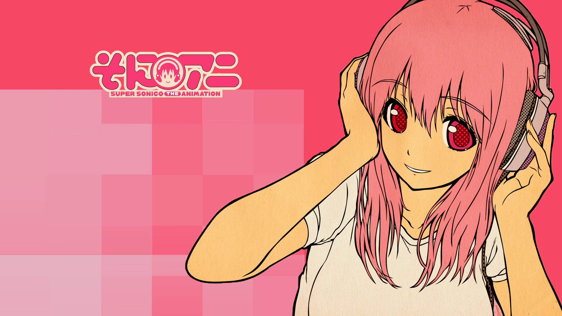 Anime 1920x1080 Super Sonico anime girls headphones digital art pink hair