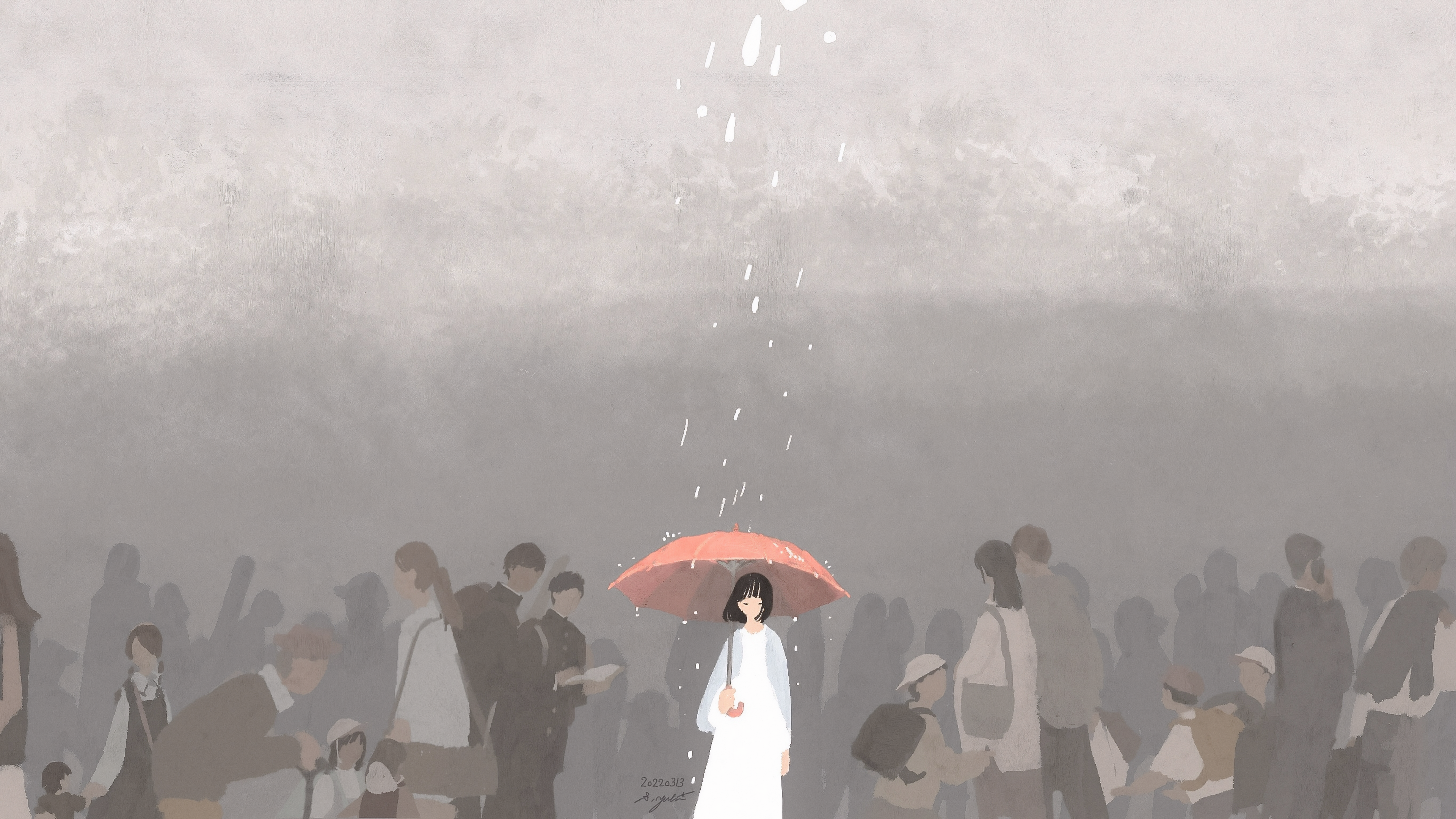 General 3840x2160 Satozaki Yuki rain umbrella digital art artwork loneliness gloomy