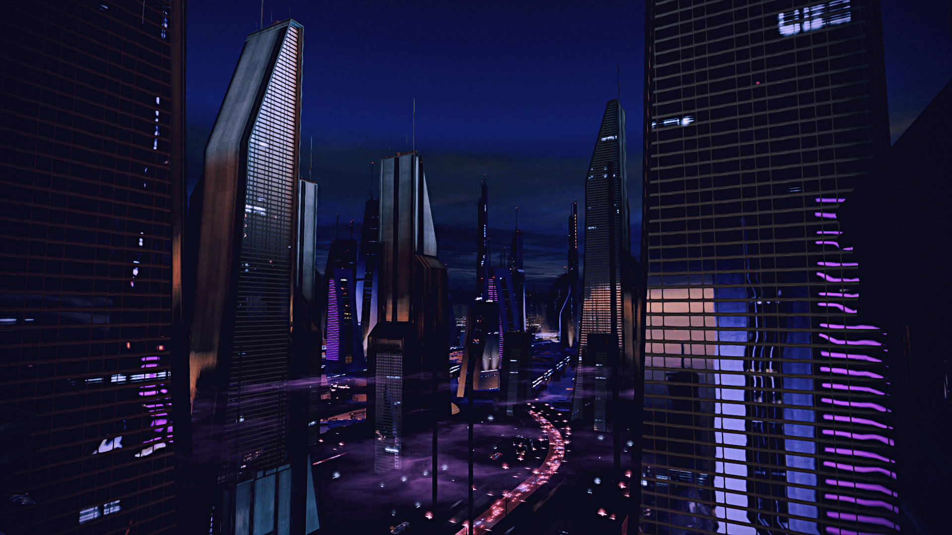 General 1920x1080 video games Mass Effect 2 Mass Effect: Legendary Edition science fiction futuristic city building lights night dark blue purple
