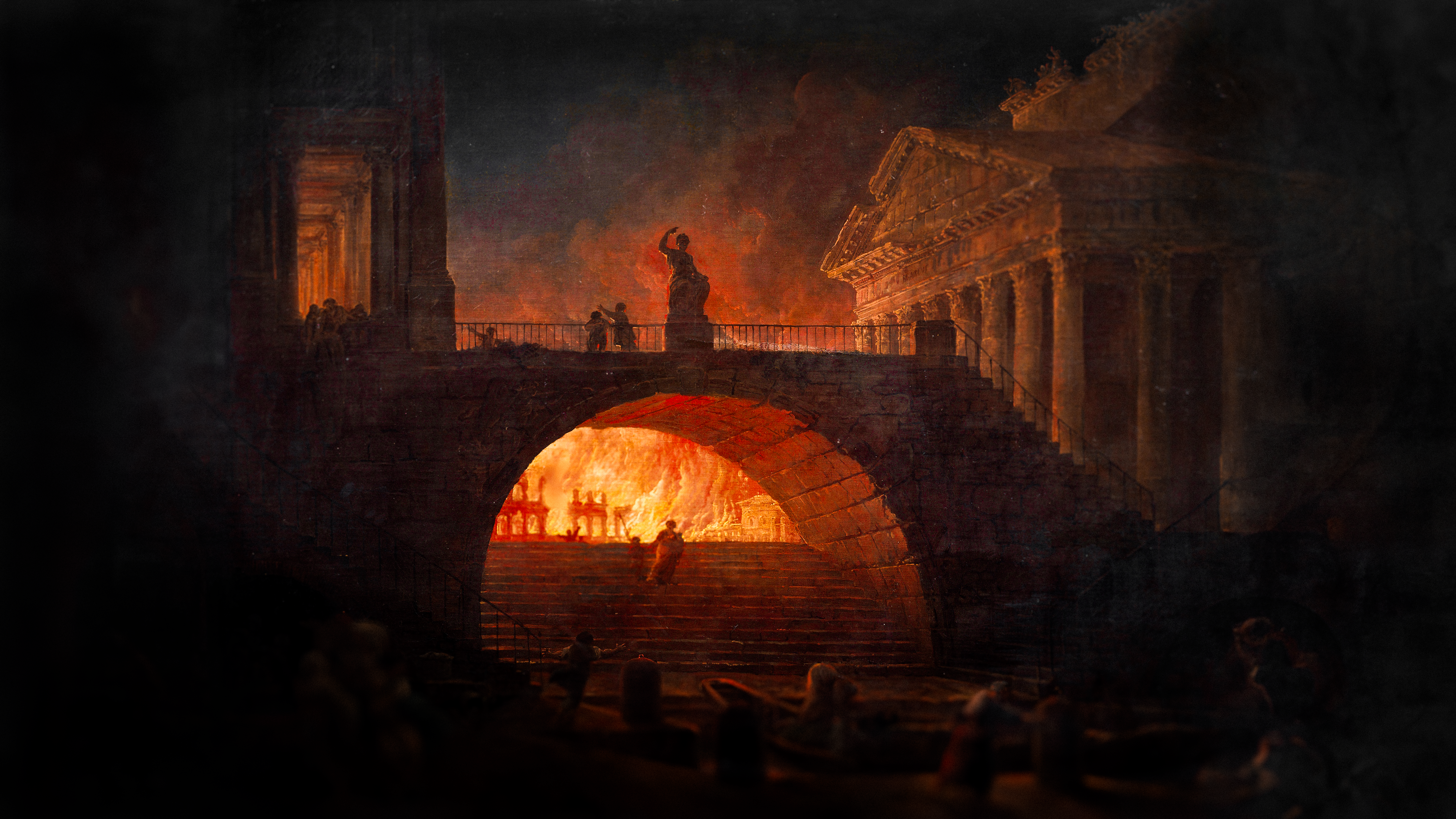 General 4530x2548 painting Rome burning Robert Bushway digital art low light Unforeseen Incidents steps Ancient Rome pillar fire