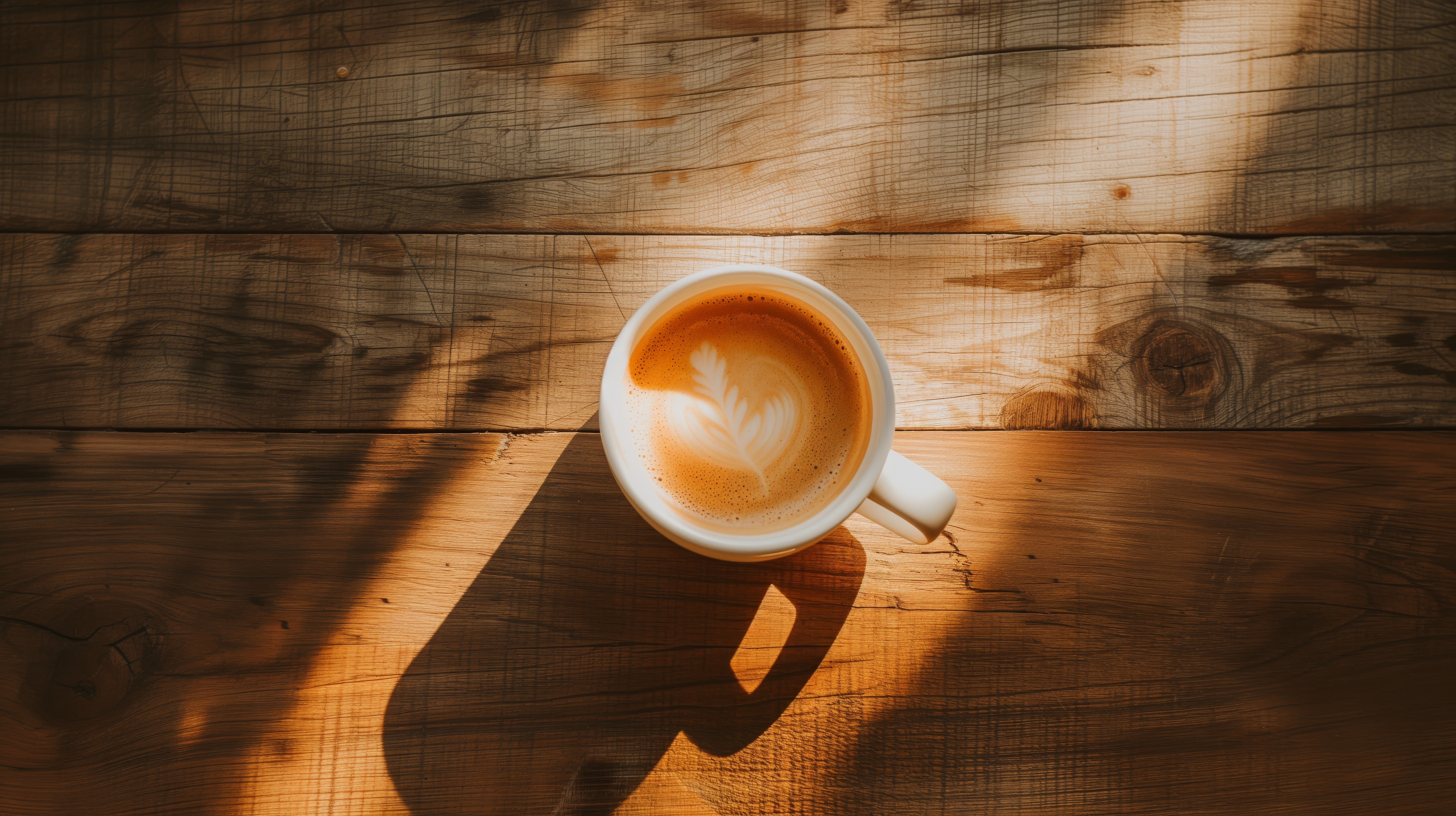 General 5824x3264 AI art wood mug coffee coffee cup latte wooden surface sunbeams sunlight cup drink shadow